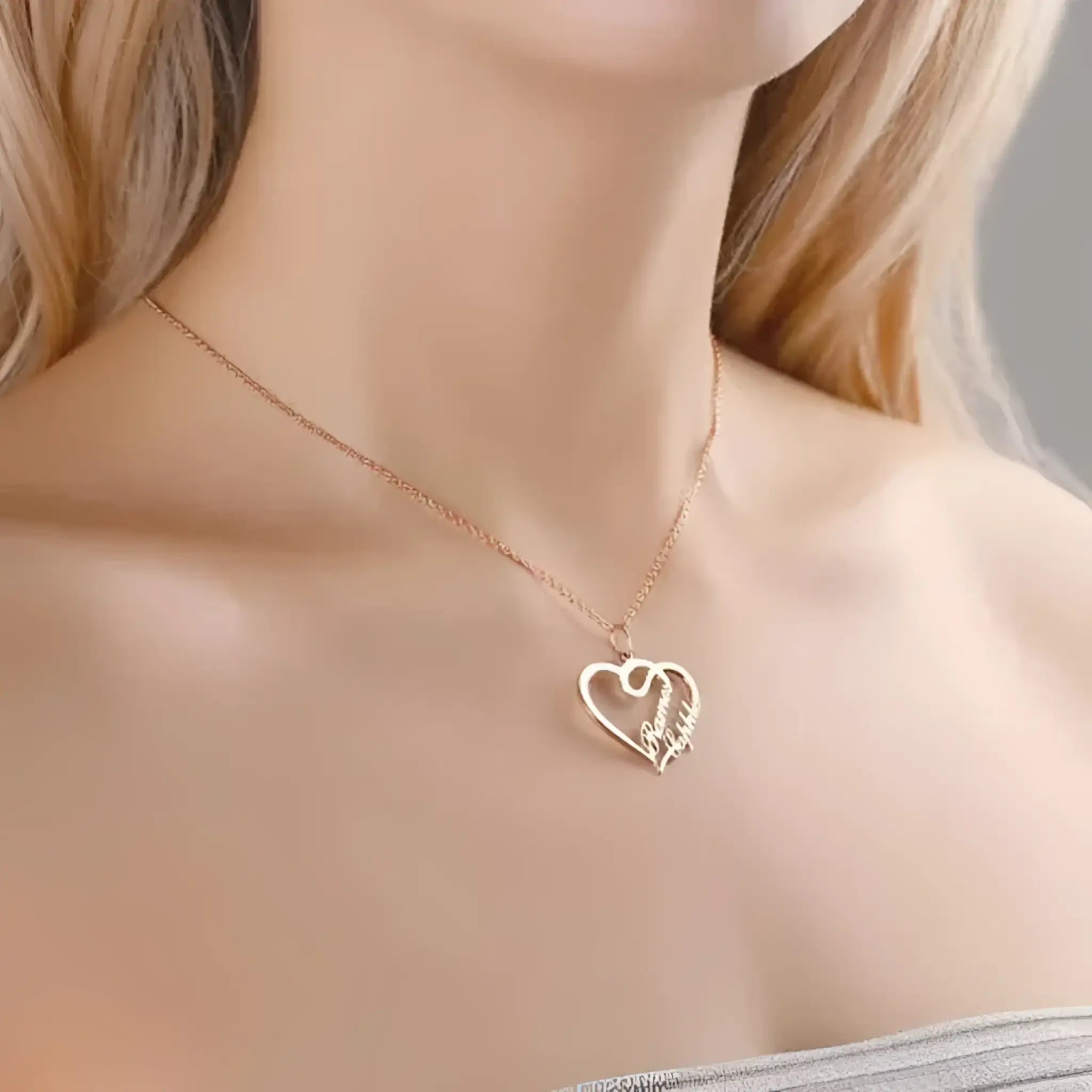 Personalized Custom Name Necklaces Pendant Double Heart Women Necklace - Gold - 7