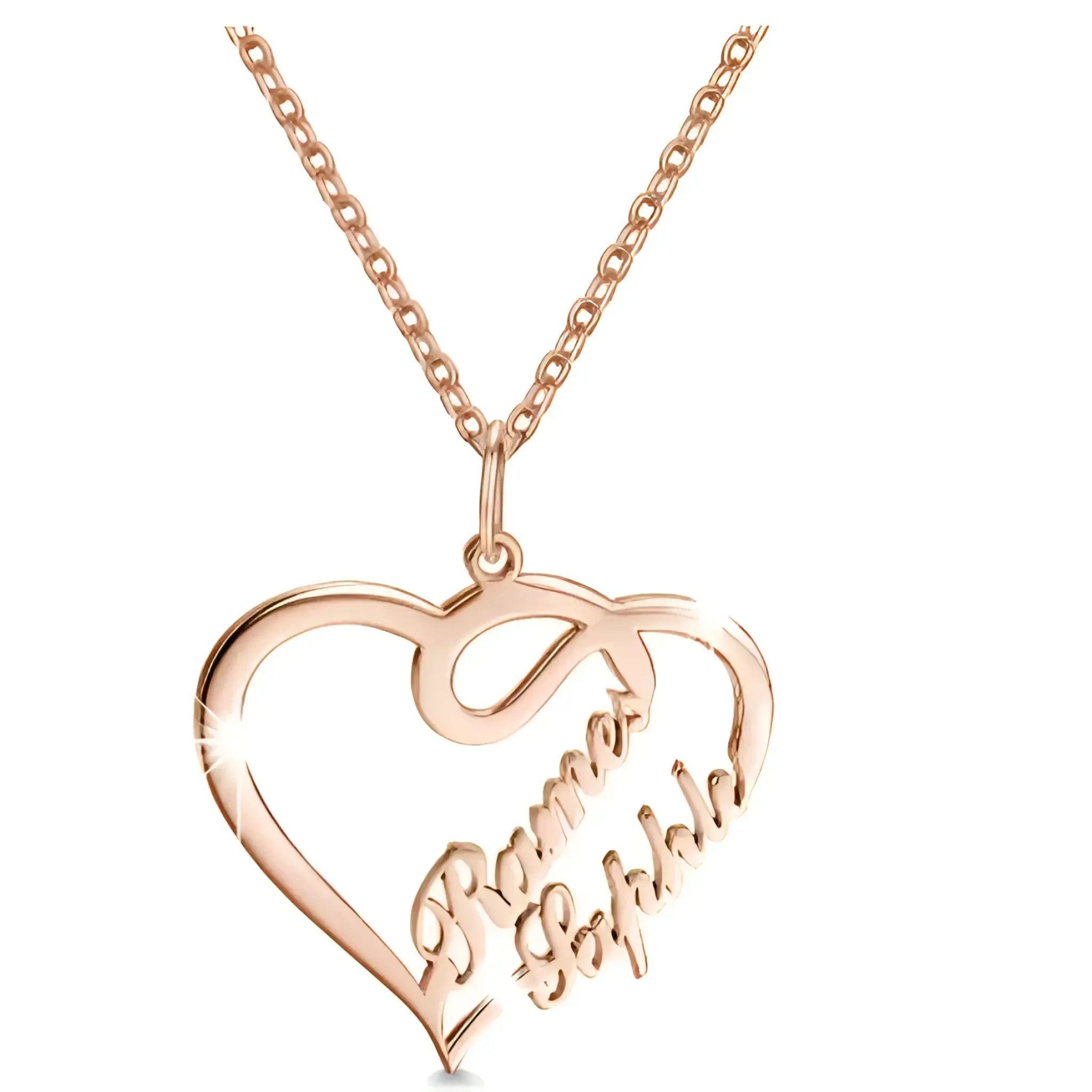 Personalized Custom Name Necklaces Pendant Double Heart Women Necklace - Rose Gold 925Silver - 7