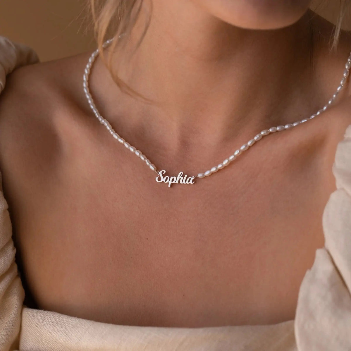 Personalized Custom Name Pendant Fashion Pearl Beaded Customized Nameplate Necklace - Silver / 30cm plus 5cm extension