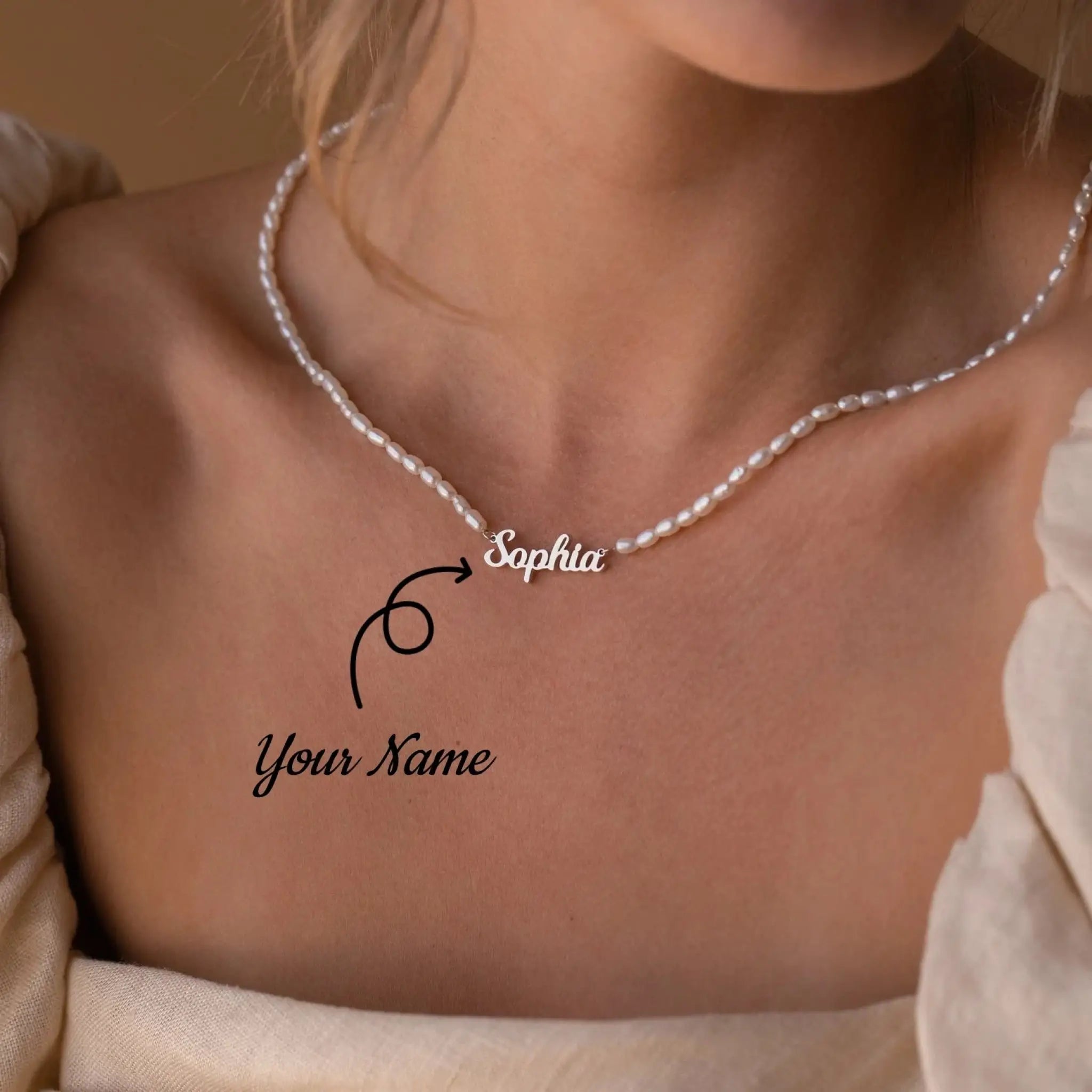 Personalized Custom Name Pendant Fashion Pearl Beaded Customized Nameplate Necklace - Necklace