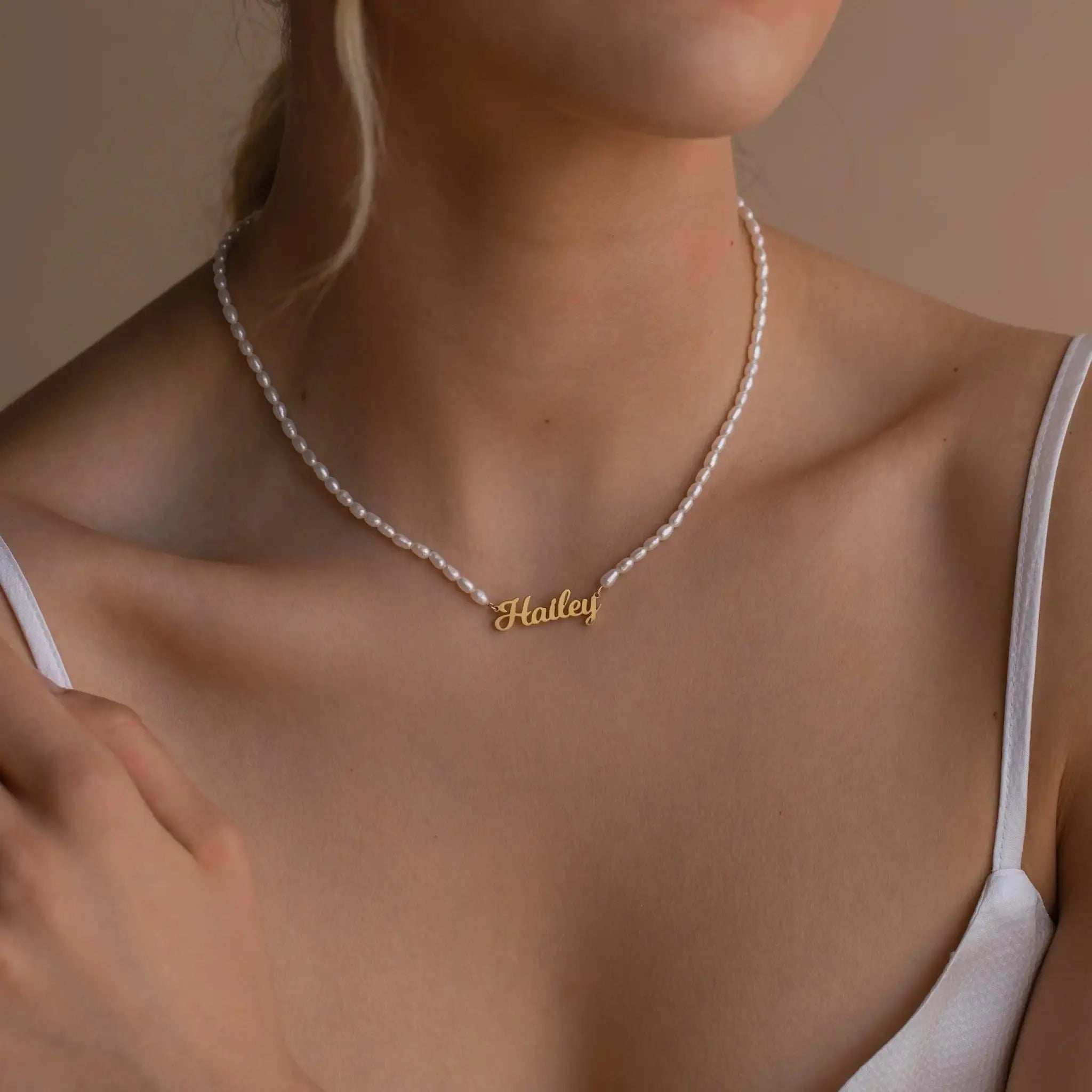 Personalized Custom Name Pendant Fashion Pearl Beaded Customized Nameplate Necklace - Necklace