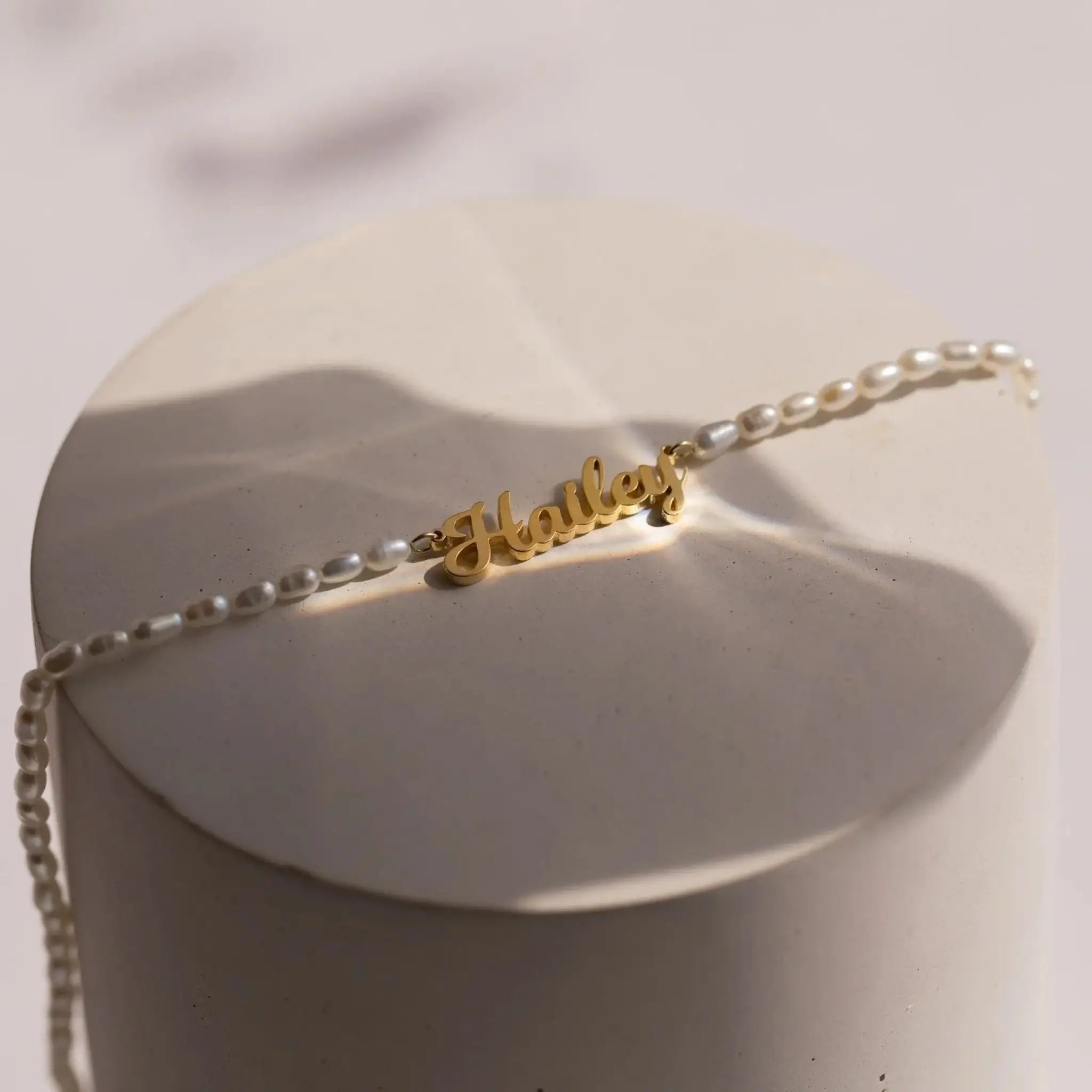 Personalized Custom Name Pendant Fashion Pearl Beaded Customized Nameplate Necklace - Gold / 30cm plus 5cm extension