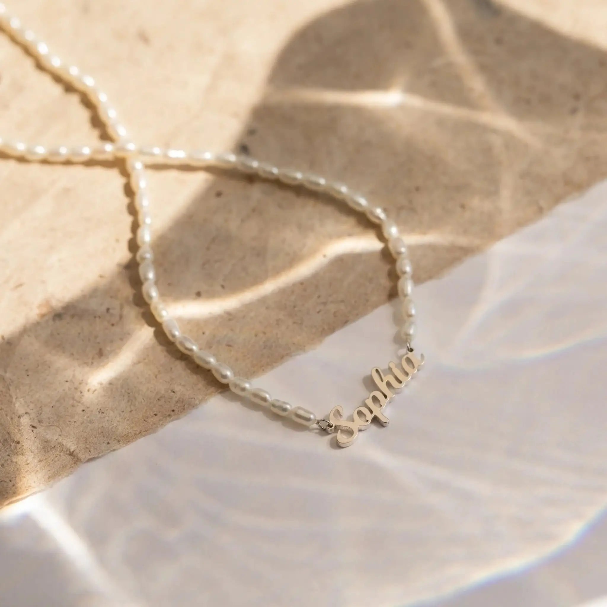 Personalized Custom Name Pendant Fashion Pearl Beaded Customized Nameplate Necklace - Rose Gold / 30cm plus 5cm