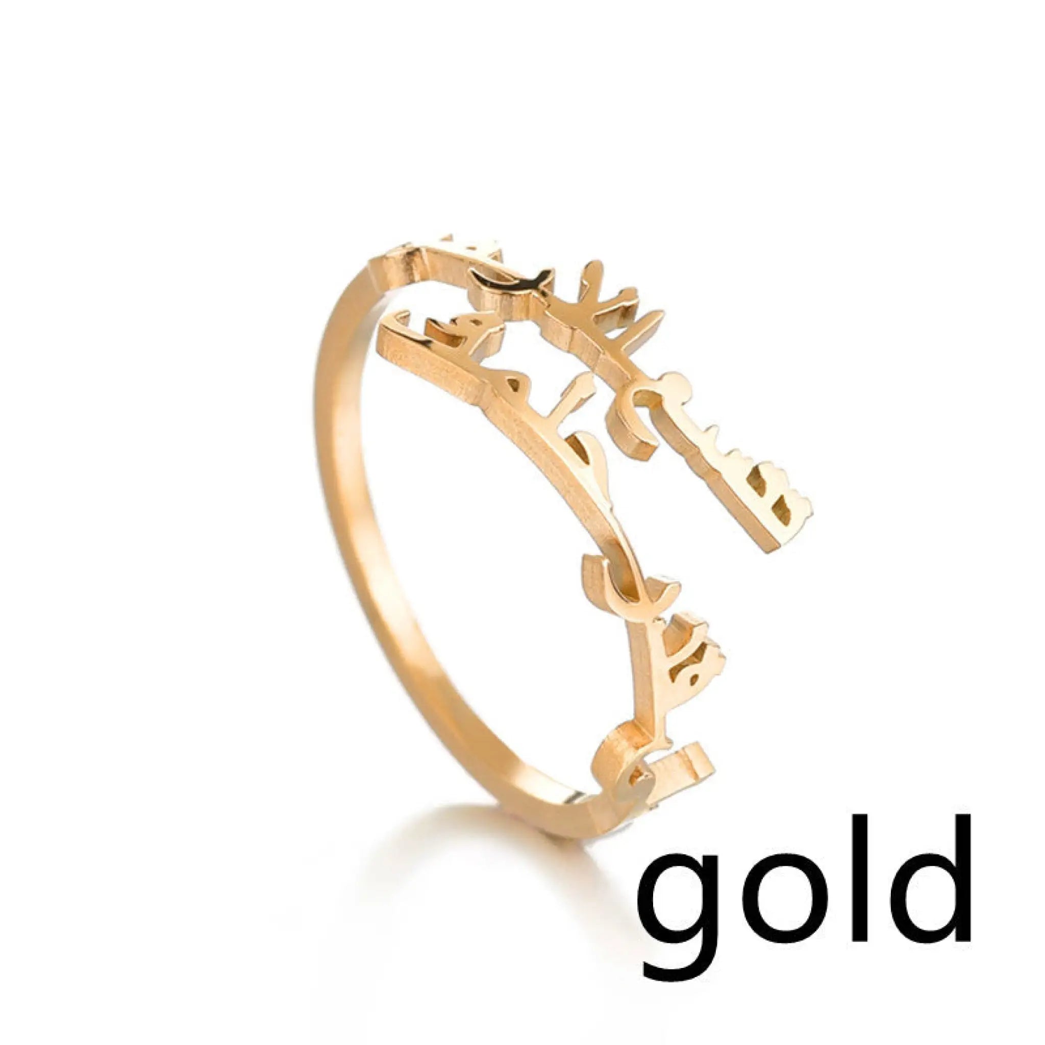 Personalized Custom Titanium Steel Name Ring - Arabic Name / Gold - 7
