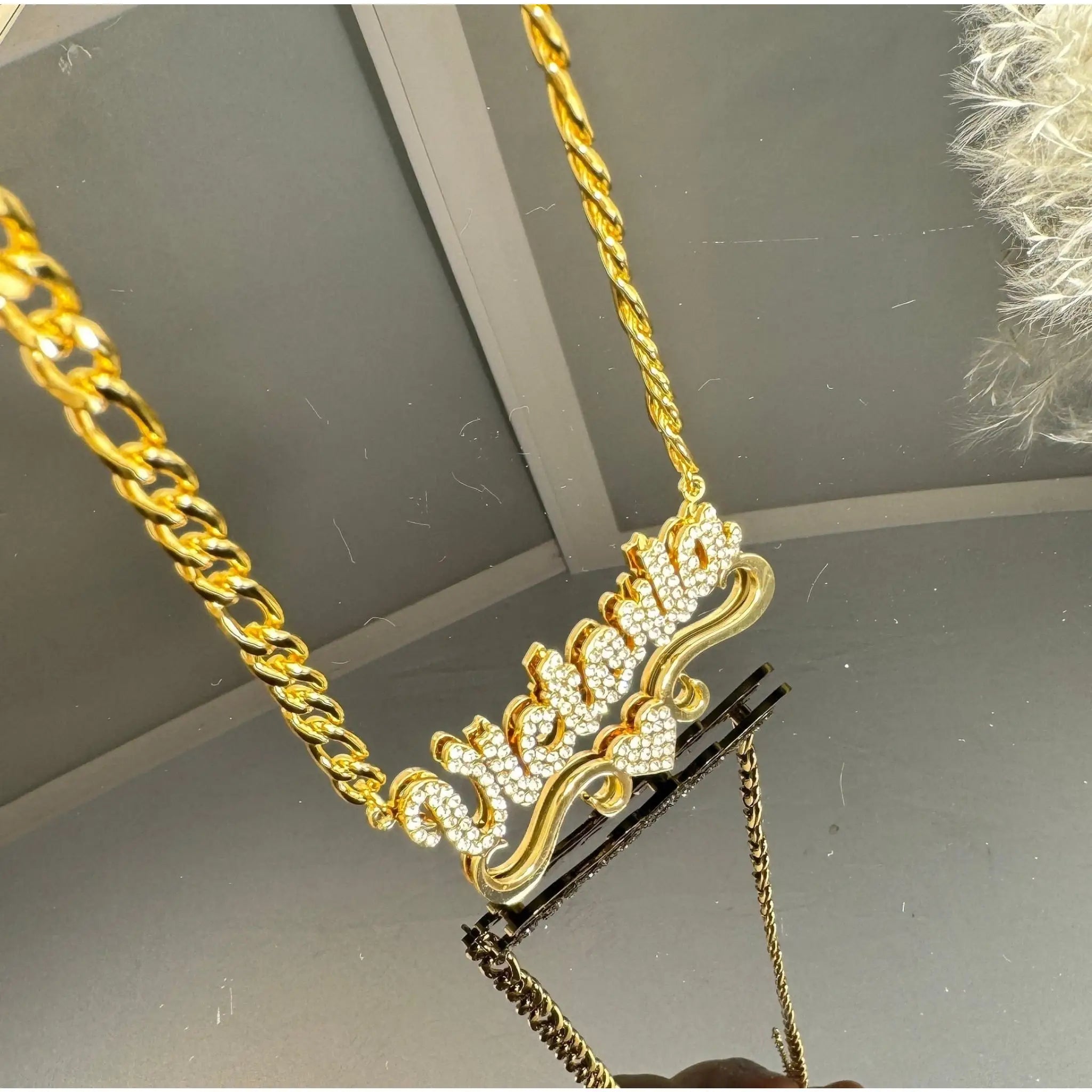 Personalized Double-layer Heart-shaped Nameplate Necklace - Gold / 35cm - 7
