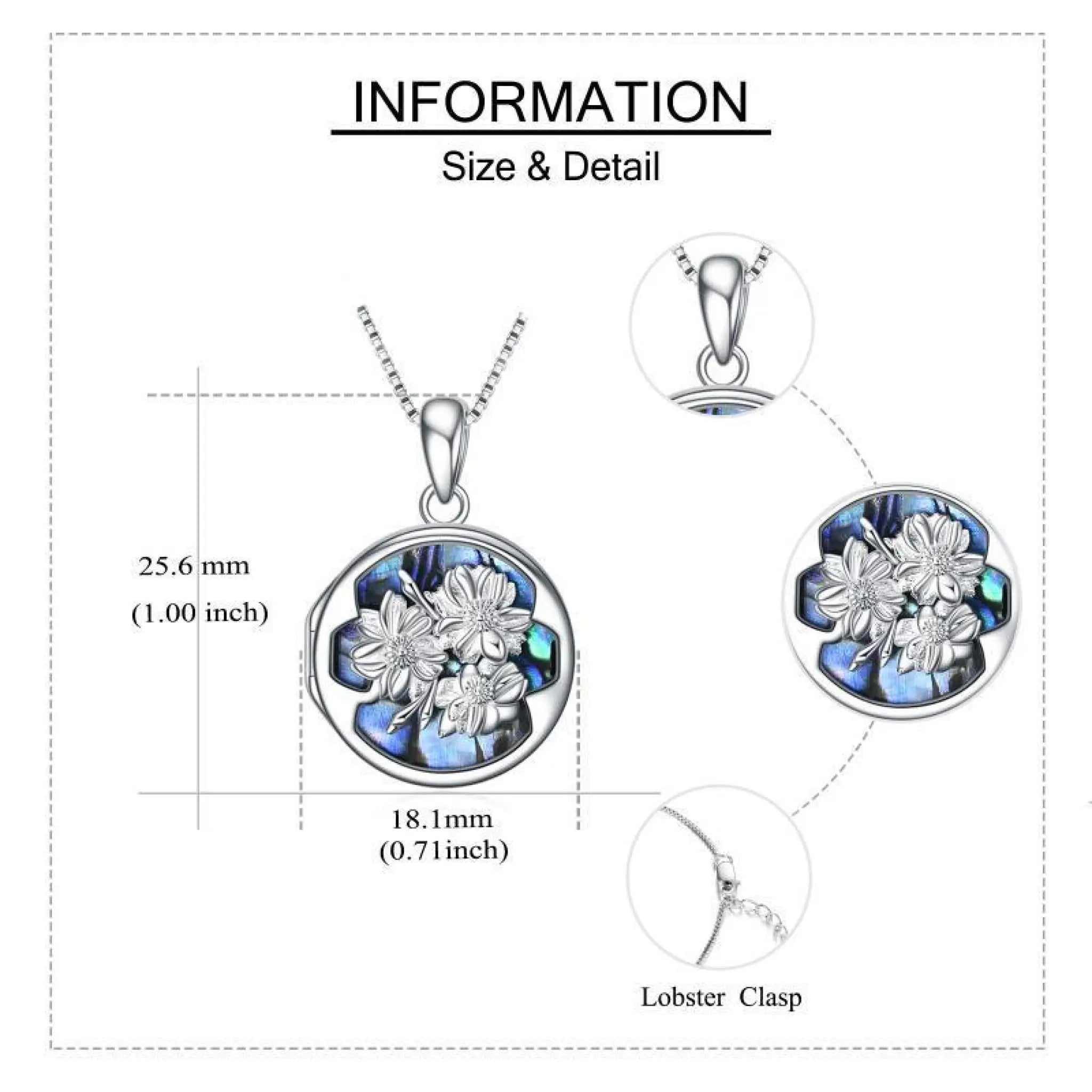 Personalized Flower Photo Locket Necklace 925 Sterling Silver Photo Pendant - Silver - 5