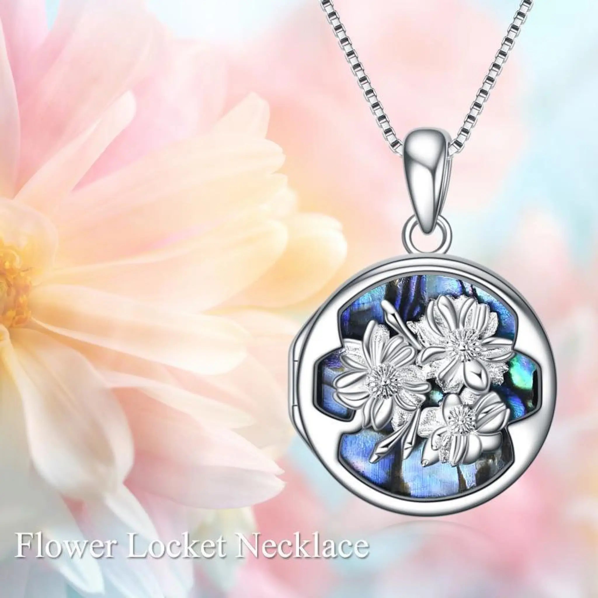 Personalized Flower Photo Locket Necklace 925 Sterling Silver Photo Pendant - Silver - 5
