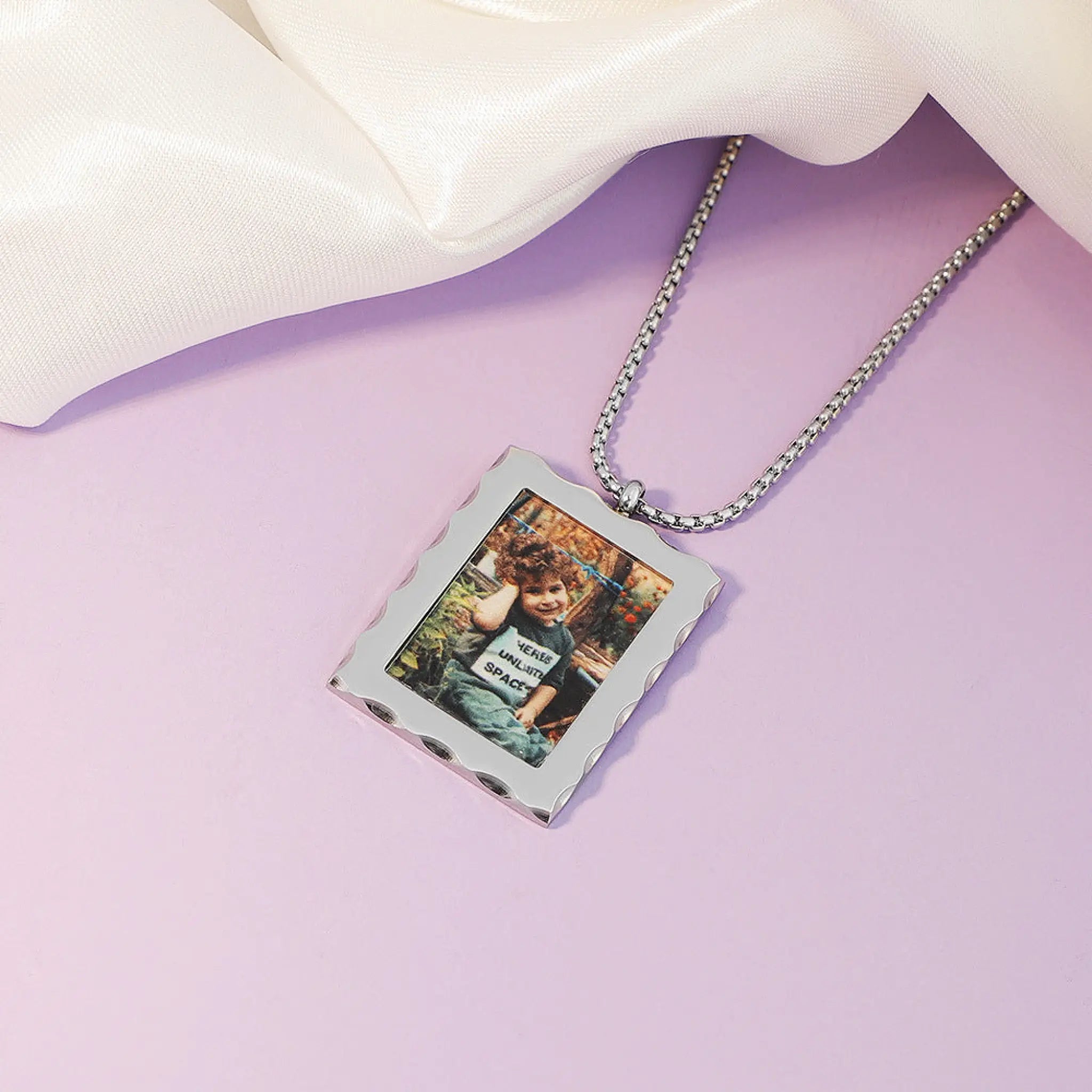 Personalized Gift Customized Photo Frame Necklace - Silver - 7