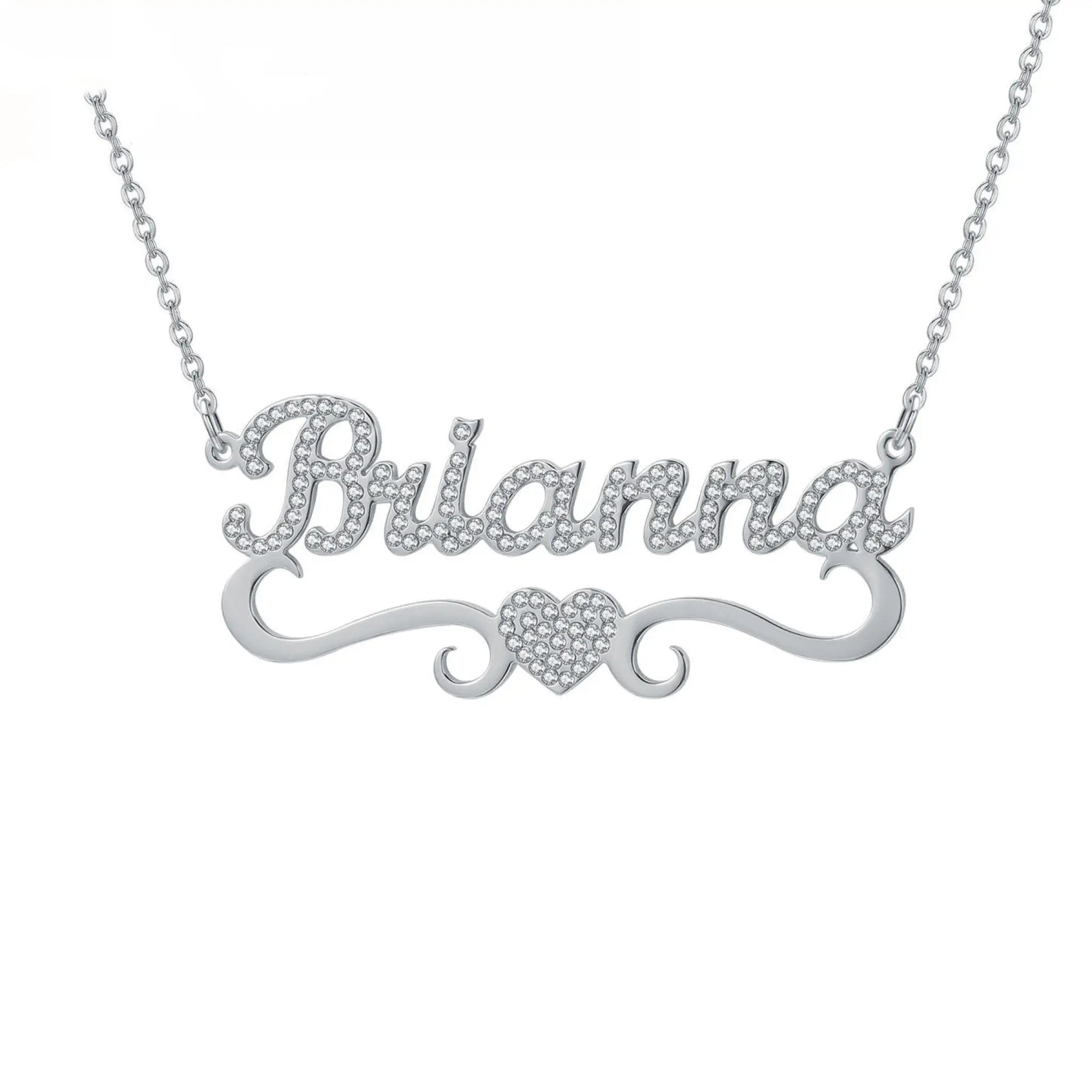 Personalized Heart Iced Out Name Necklace Butterfly Pendants - Steel color without diamonds - Necklace
