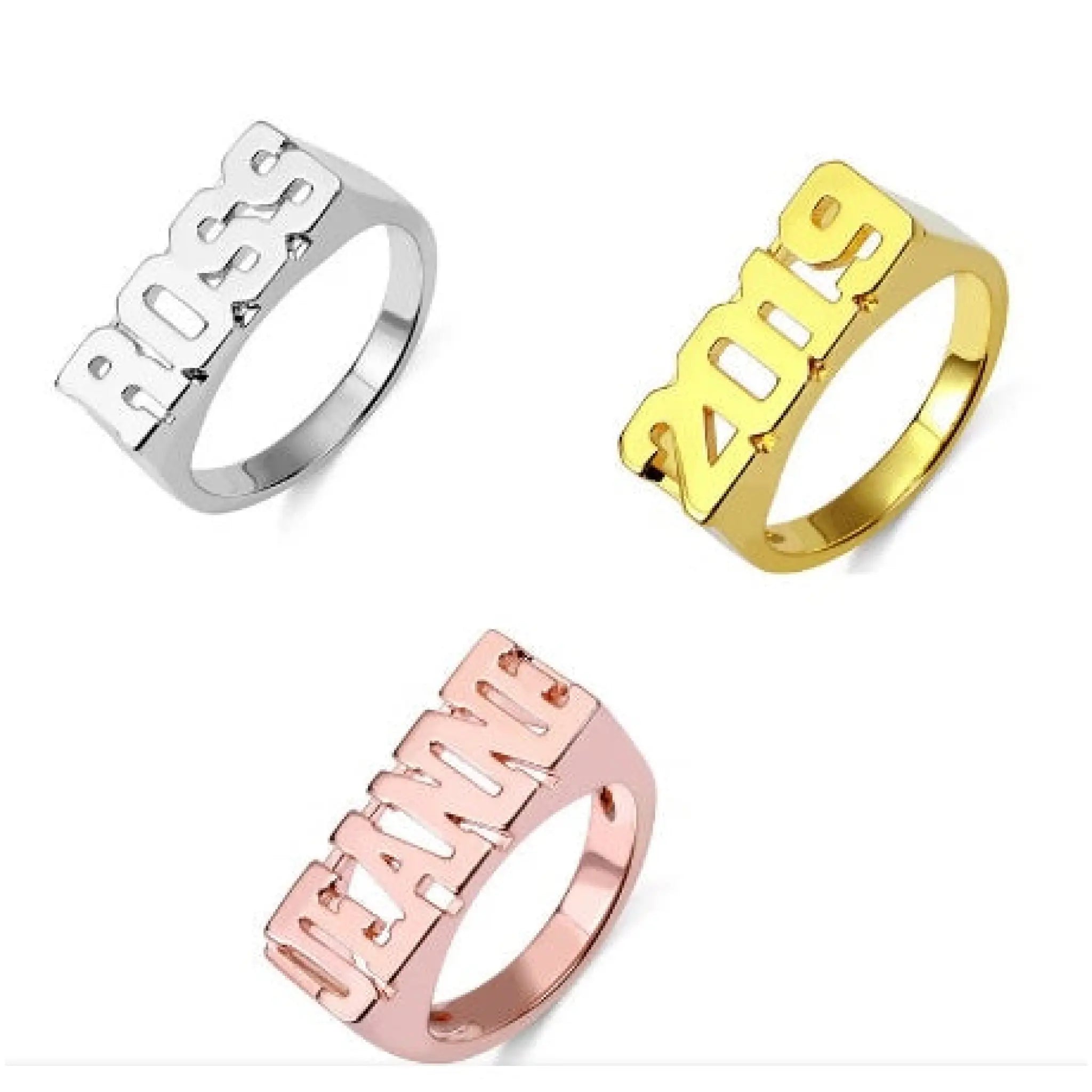 Personalized Hip Hop Name Ring Rose Gold Plated Custom Number Word Ring Fashion Gift - 7
