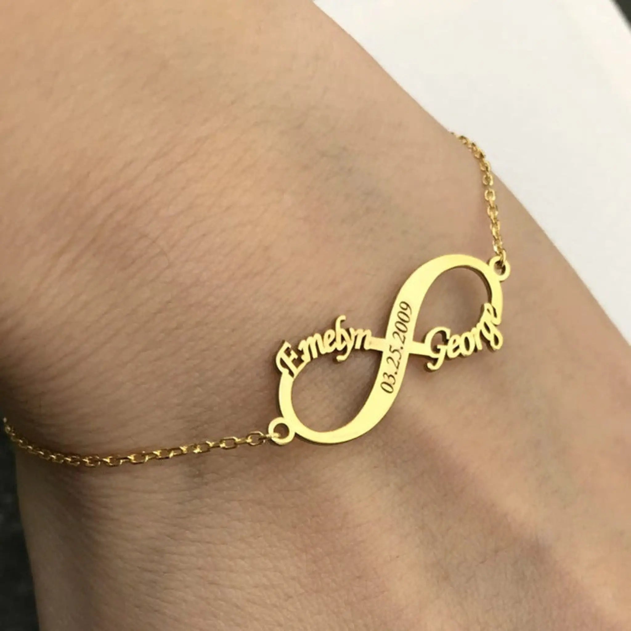 Personalized Jewelry Custom Double Name Date Infinity Bracelet Rose Gold Infinity Nameplate Bracelets Stainless Steel