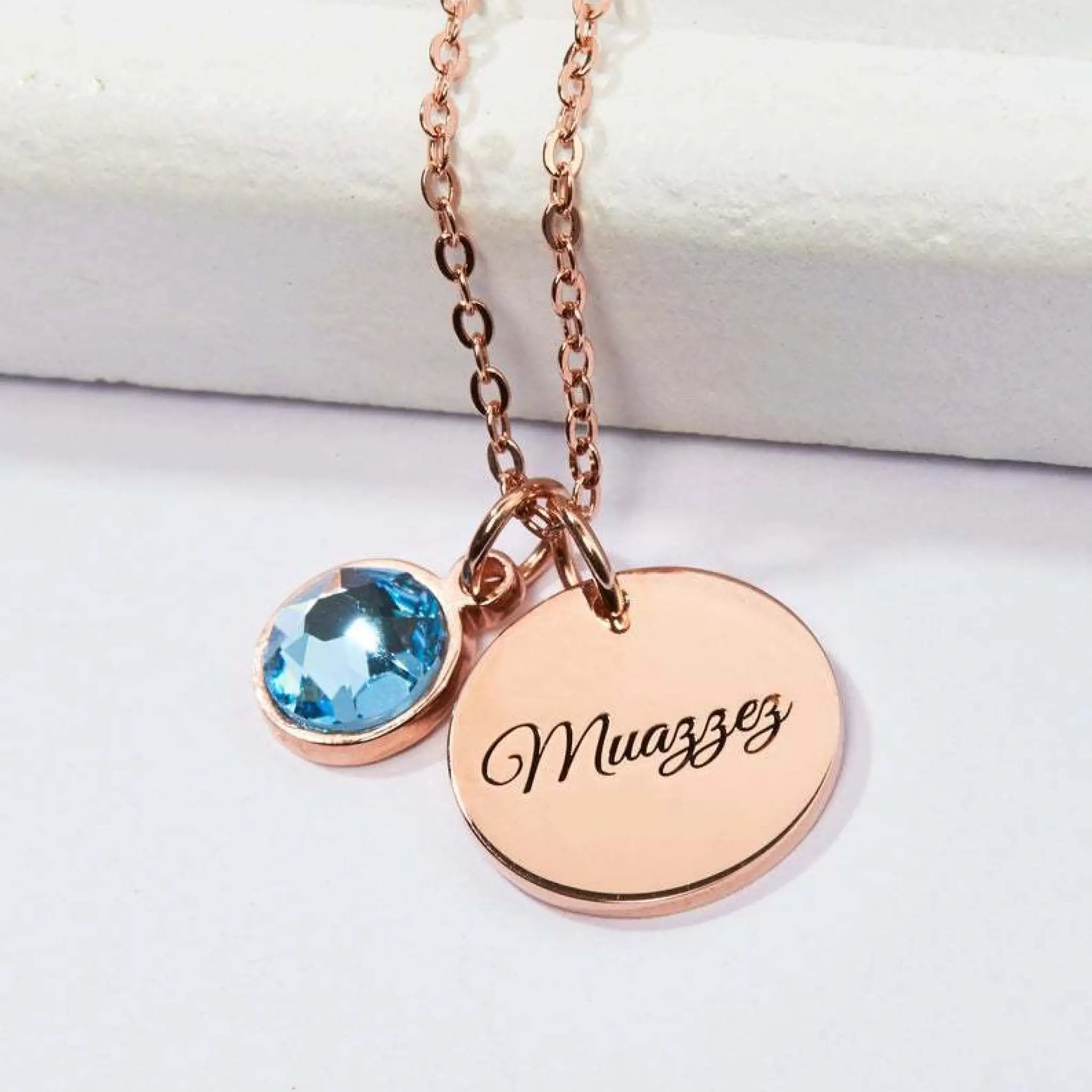 Personalized Lady Birthstone Necklace Initial - Single side - 7