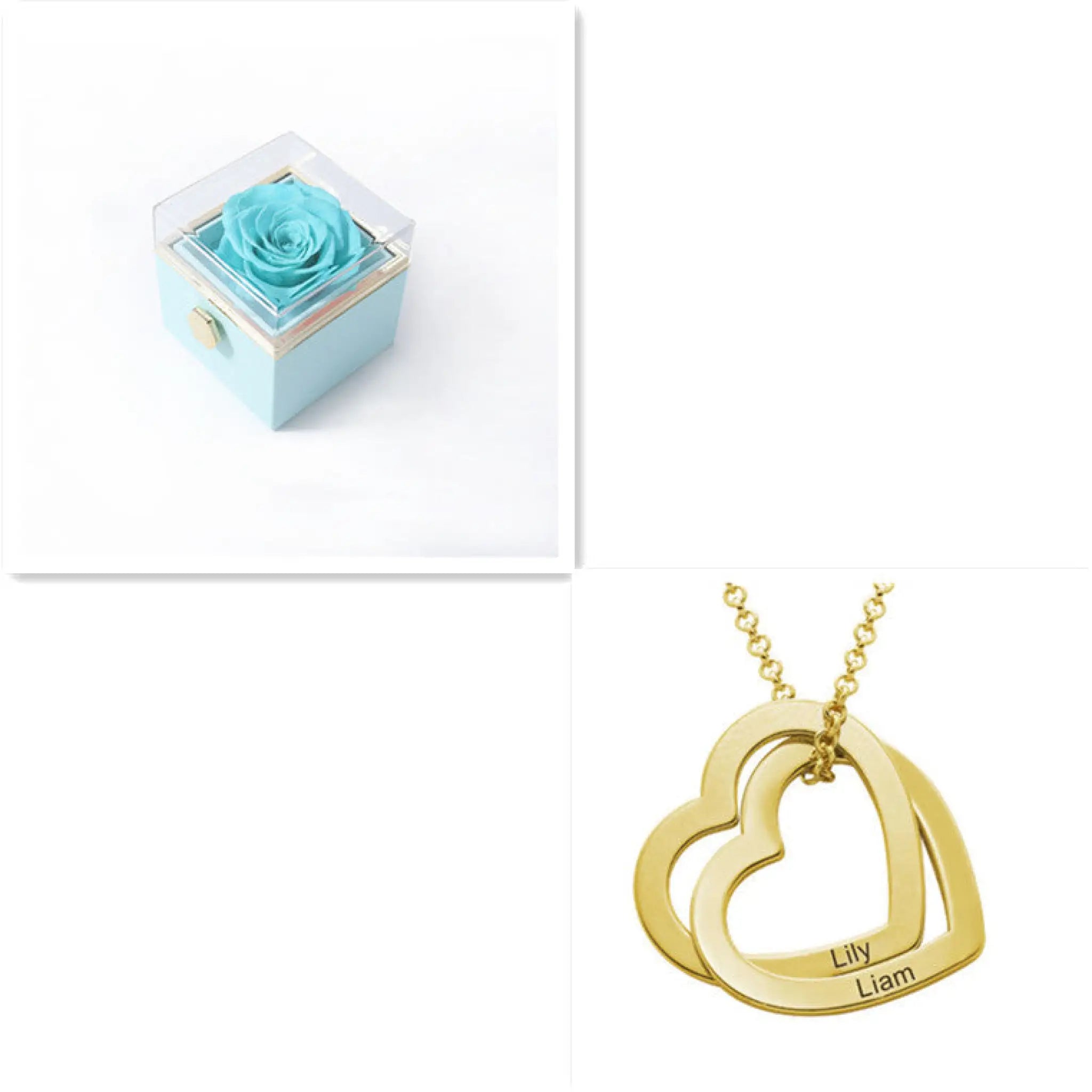 Personalized Love Heart Pendant Necklace Women Customized Name Engraving Necklace - Gold Blue Box - 7