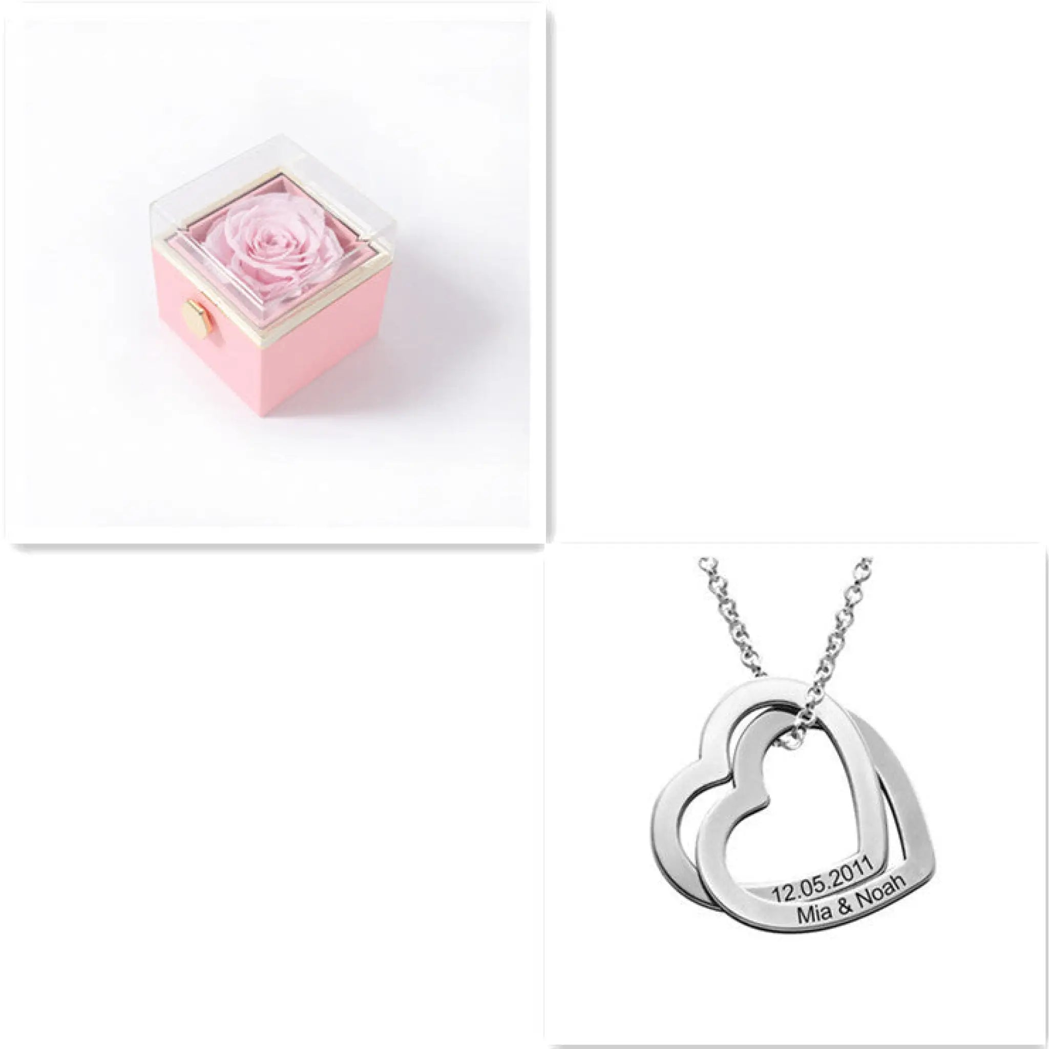 Personalized Love Heart Pendant Necklace Women Customized Name Engraving Necklace - Silver Pink box - 7