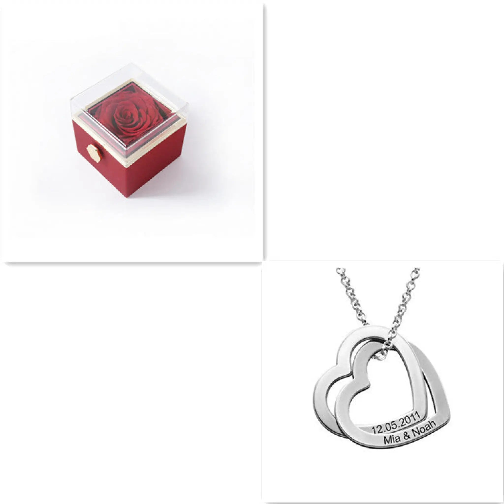 Personalized Love Heart Pendant Necklace Women Customized Name Engraving Necklace - Silver Red box - 7