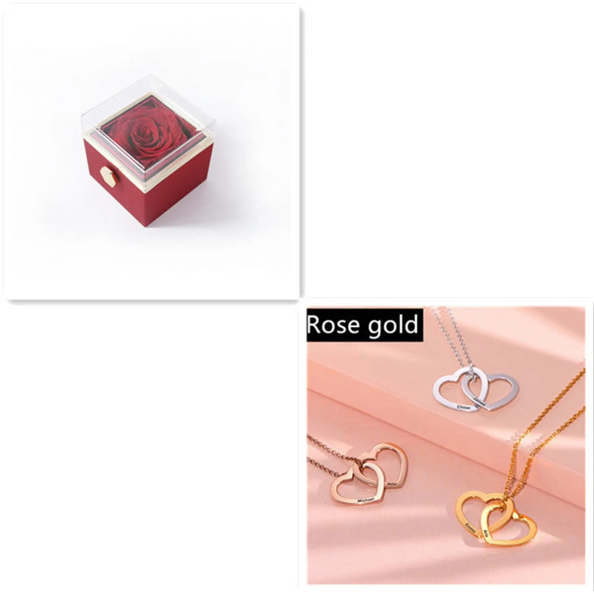 Personalized Love Heart Pendant Necklace Women Customized Name Engraving Necklace - Rose gold Red box - 7