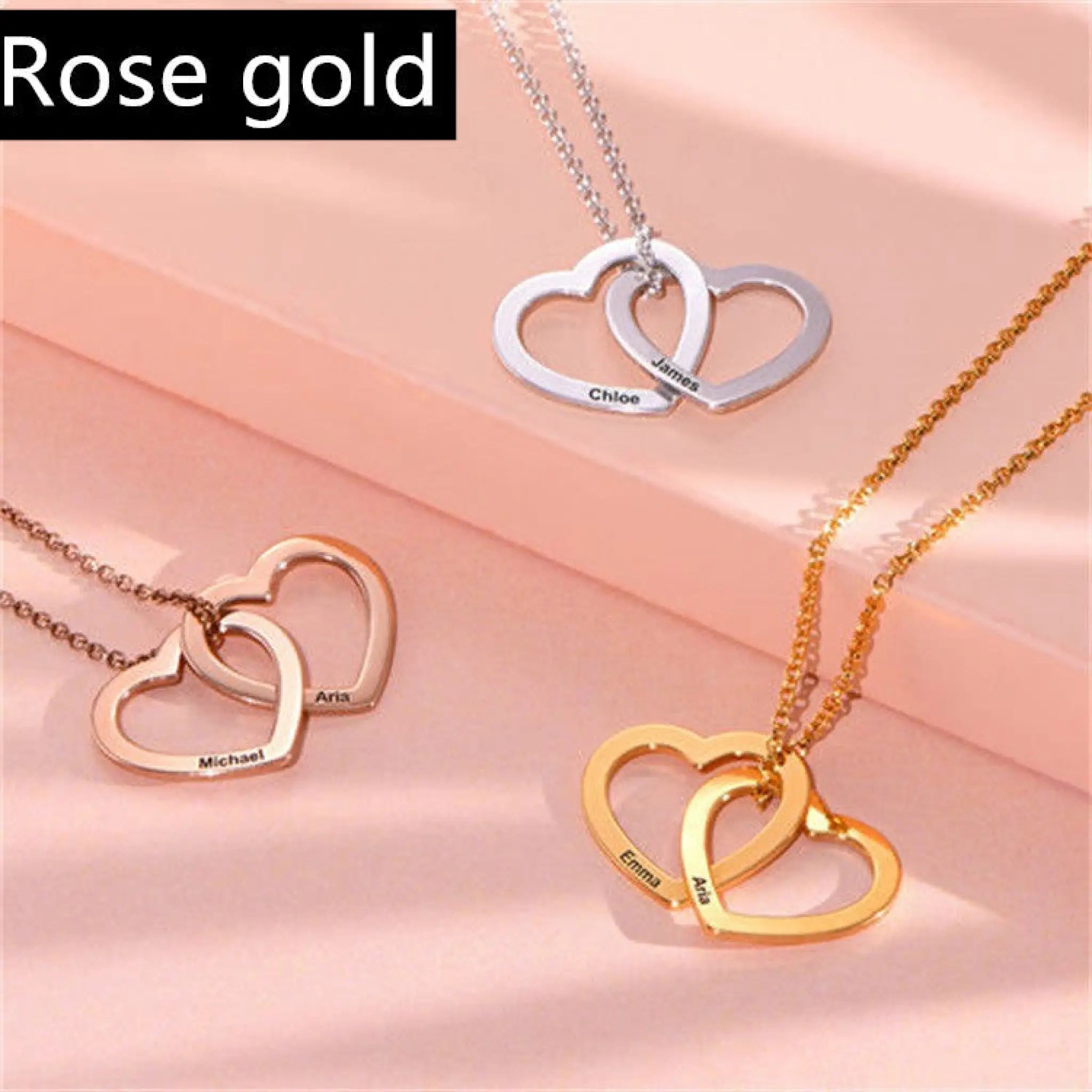 Personalized Love Heart Pendant Necklace Women Customized Name Engraving Necklace - Rose gold - 7
