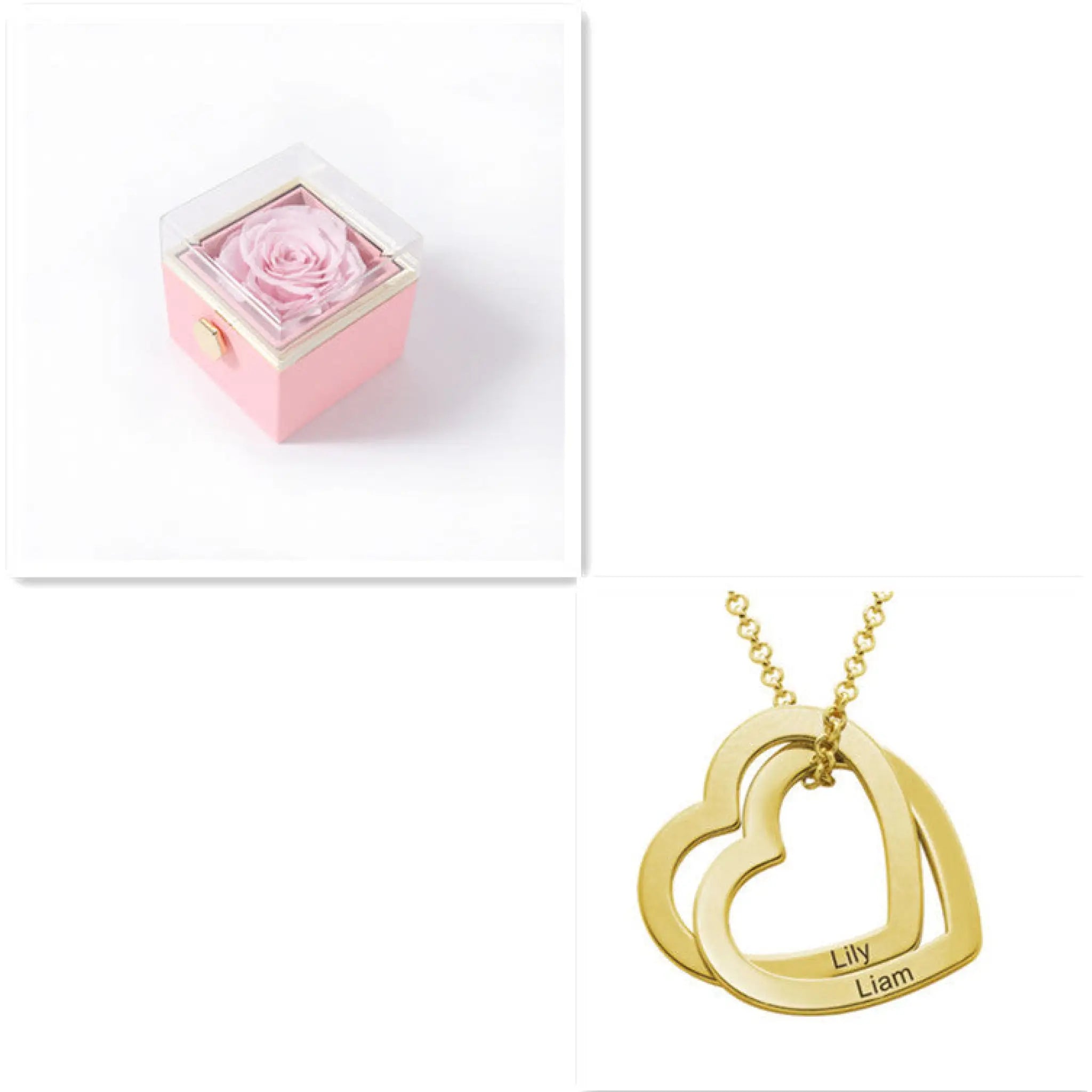 Personalized Love Heart Pendant Necklace Women Customized Name Engraving Necklace - Gold Pink box - 7