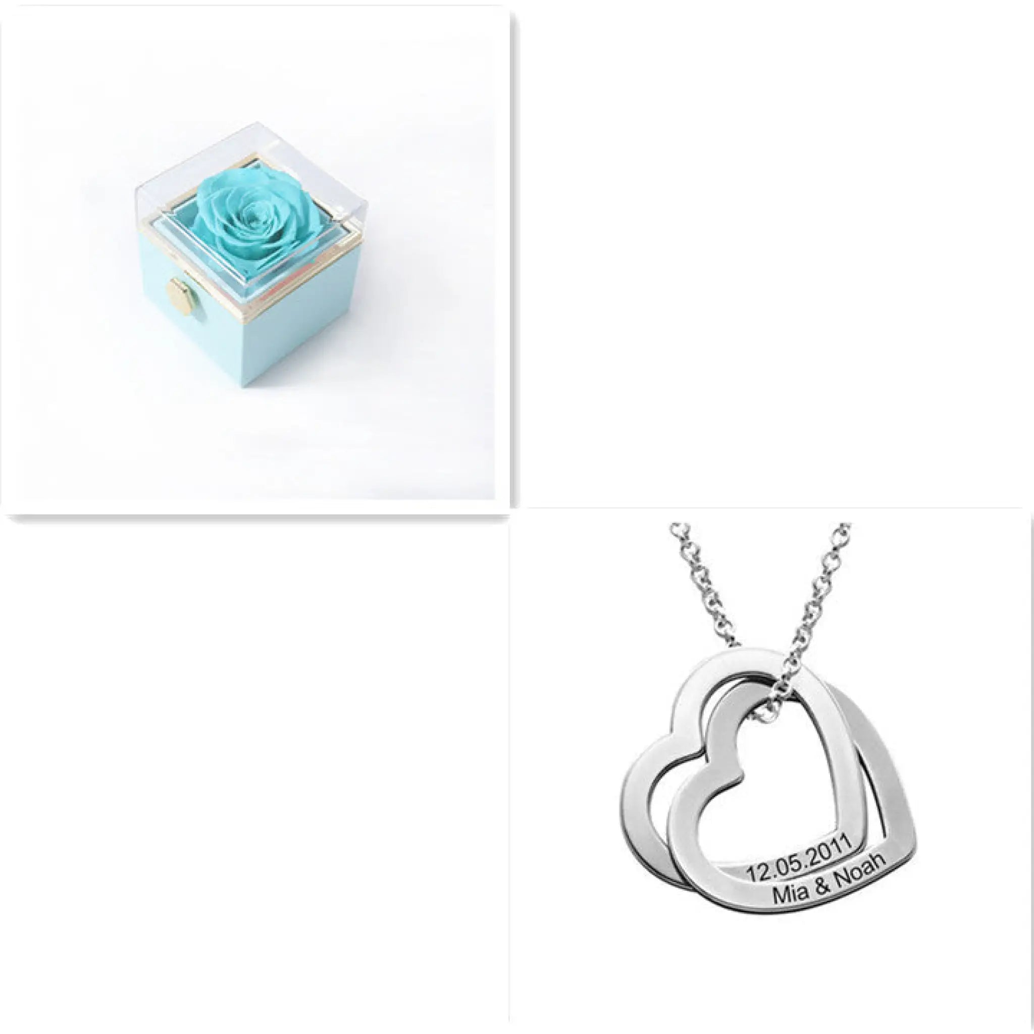 Personalized Love Heart Pendant Necklace Women Customized Name Engraving Necklace - Silver Blue Box - 7