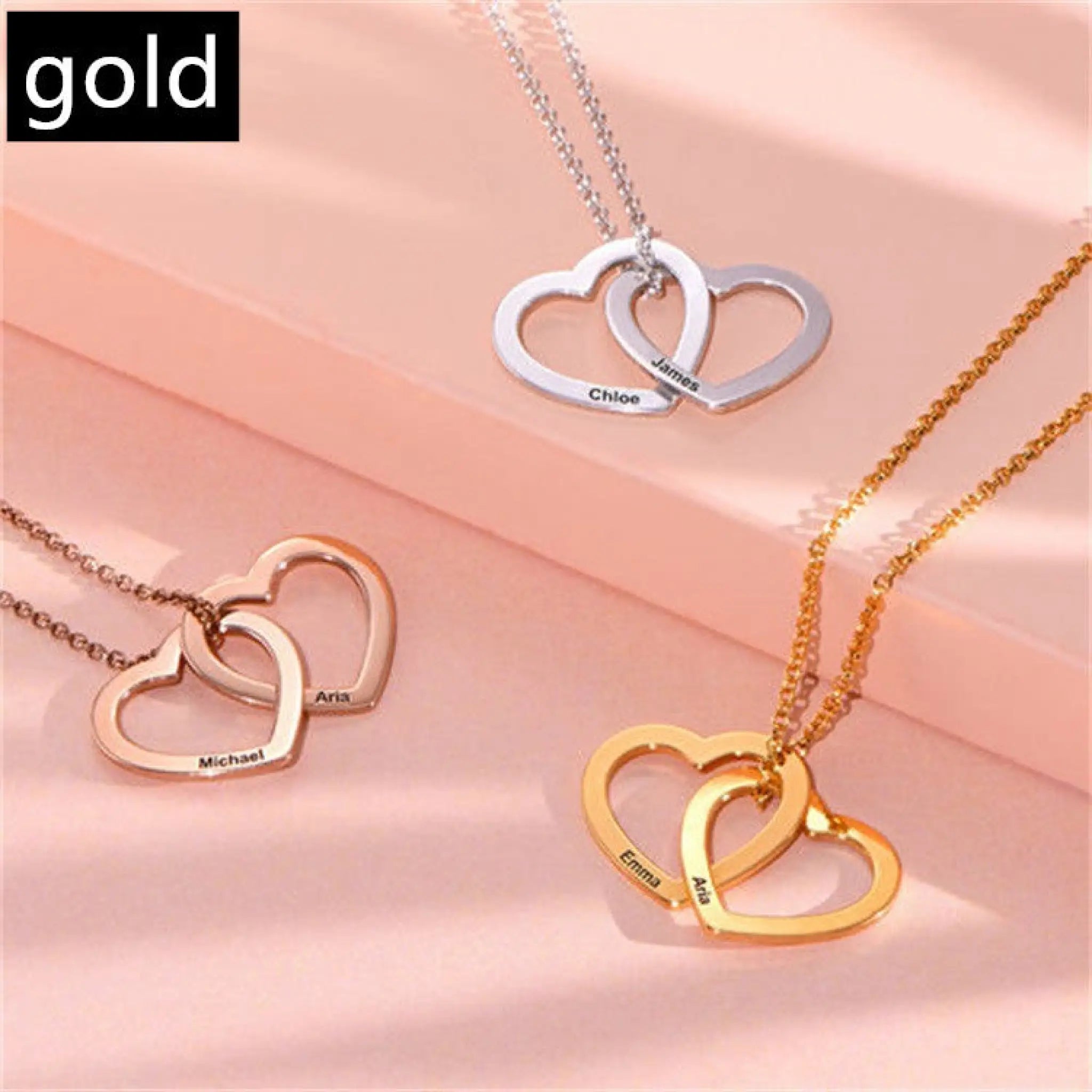Personalized Love Heart Pendant Necklace Women Customized Name Engraving Necklace - Gold - 7