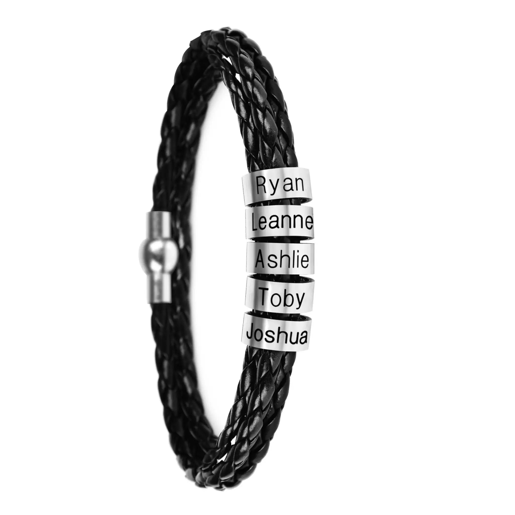 Personalized Mens Braided Genuine Leather Bracelet - 5style - 7