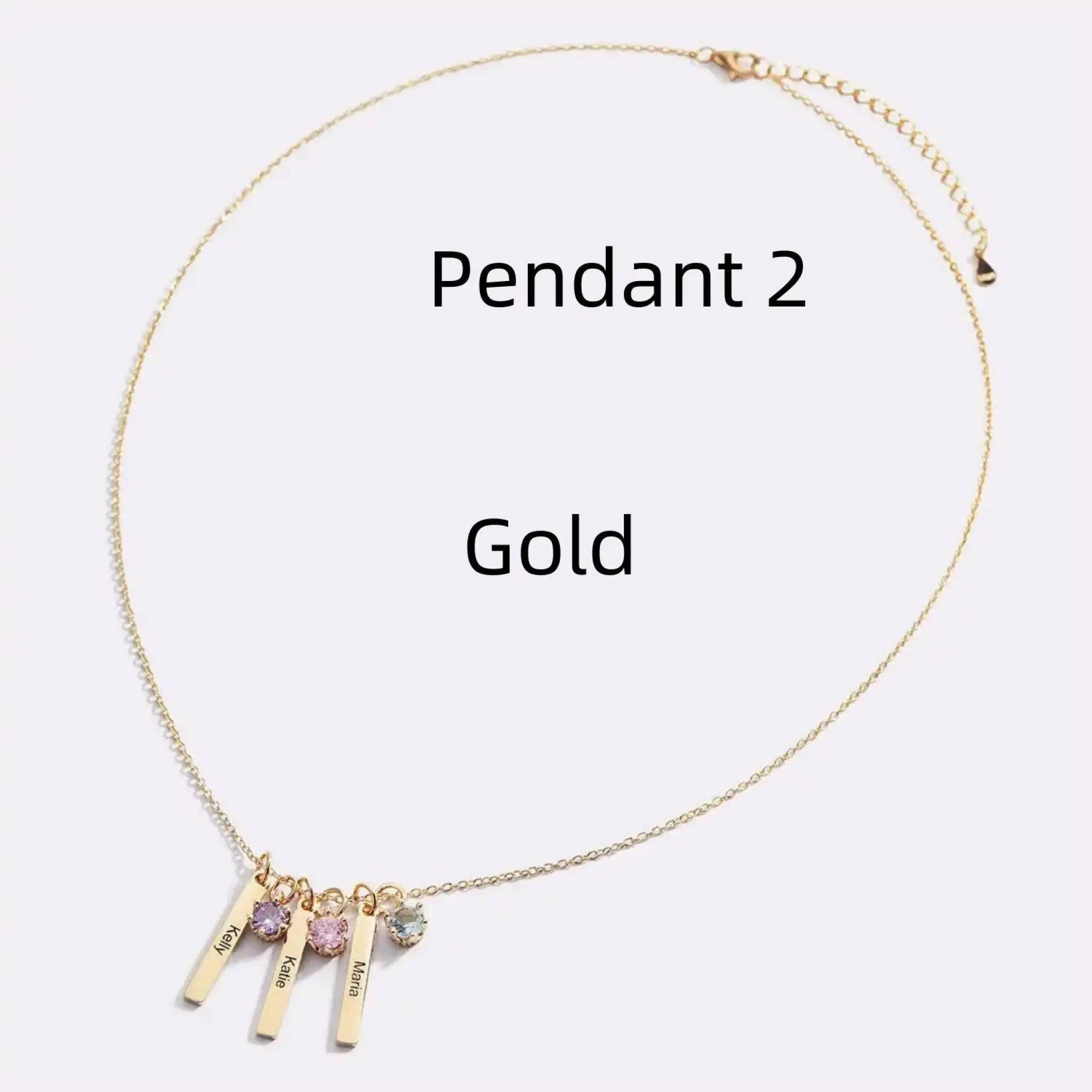 Personalized Mini Bar Birthday Stone Necklace - Gold / 2 Pendant - 7