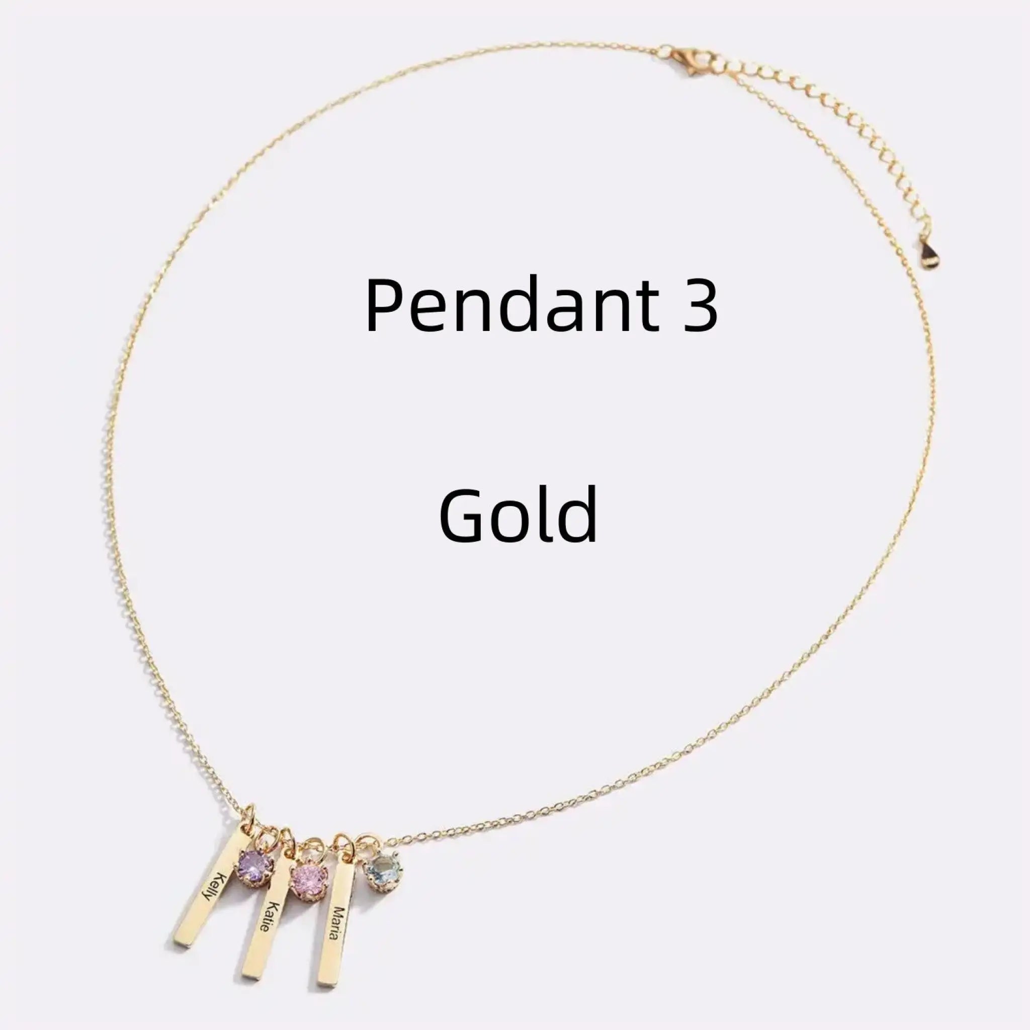 Personalized Mini Bar Birthday Stone Necklace - Gold / 3 Pendant - 7