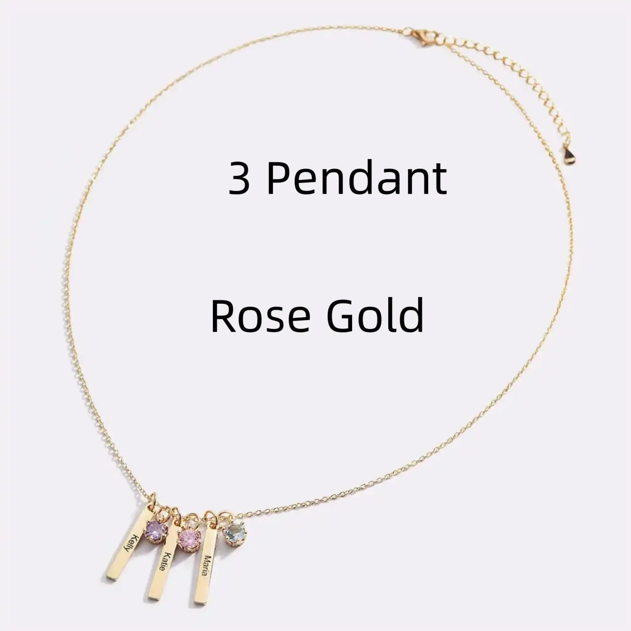 Personalized Mini Bar Birthday Stone Necklace - Rose Gold / 3 Pendant - 7