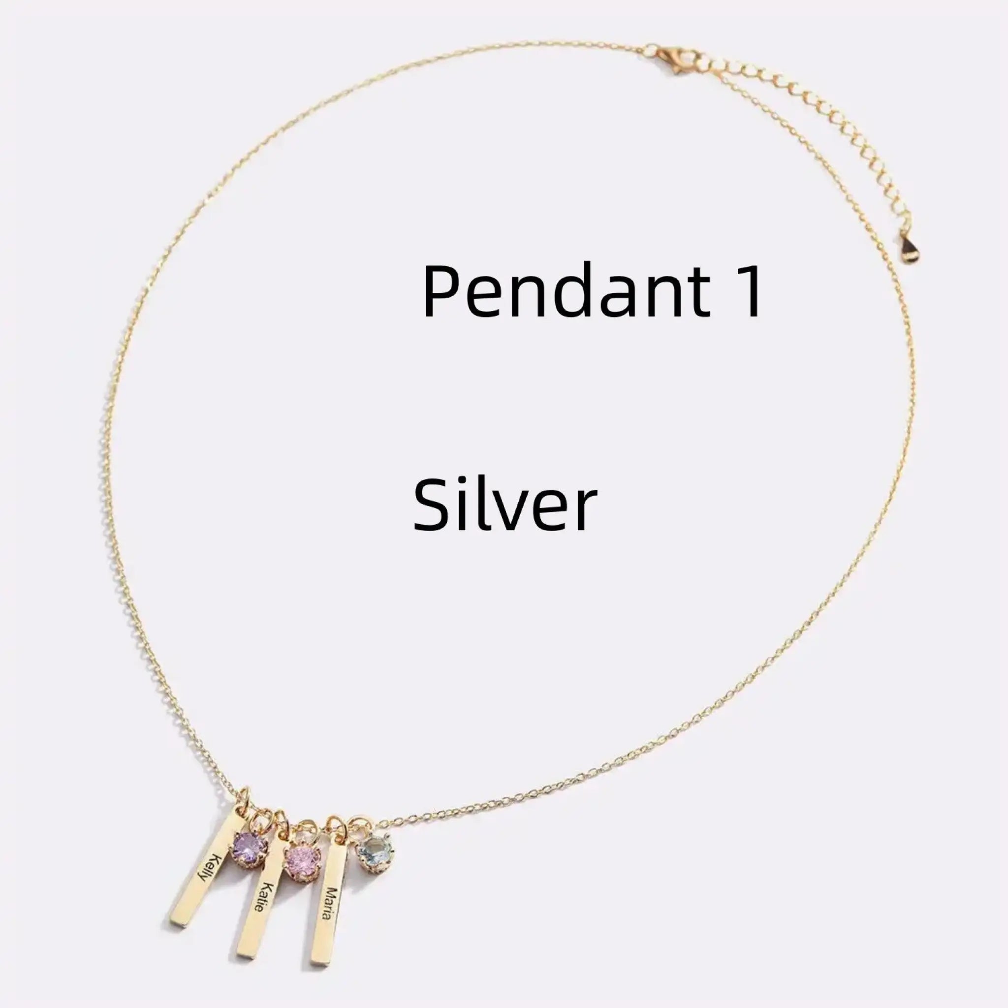 Personalized Mini Bar Birthday Stone Necklace - Silver / 1 Pendant - 7