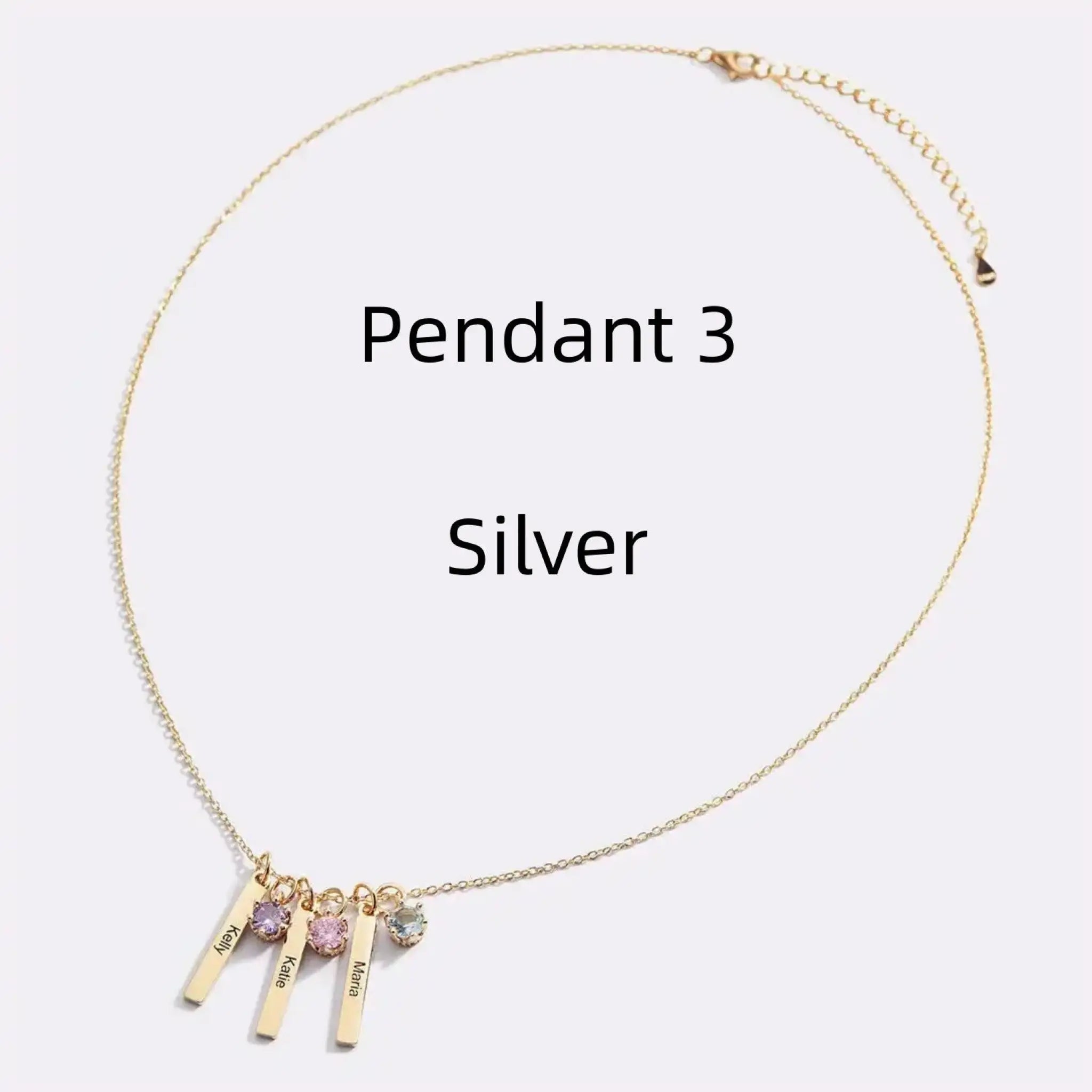Personalized Mini Bar Birthday Stone Necklace - Silver / 3 Pendant - 7