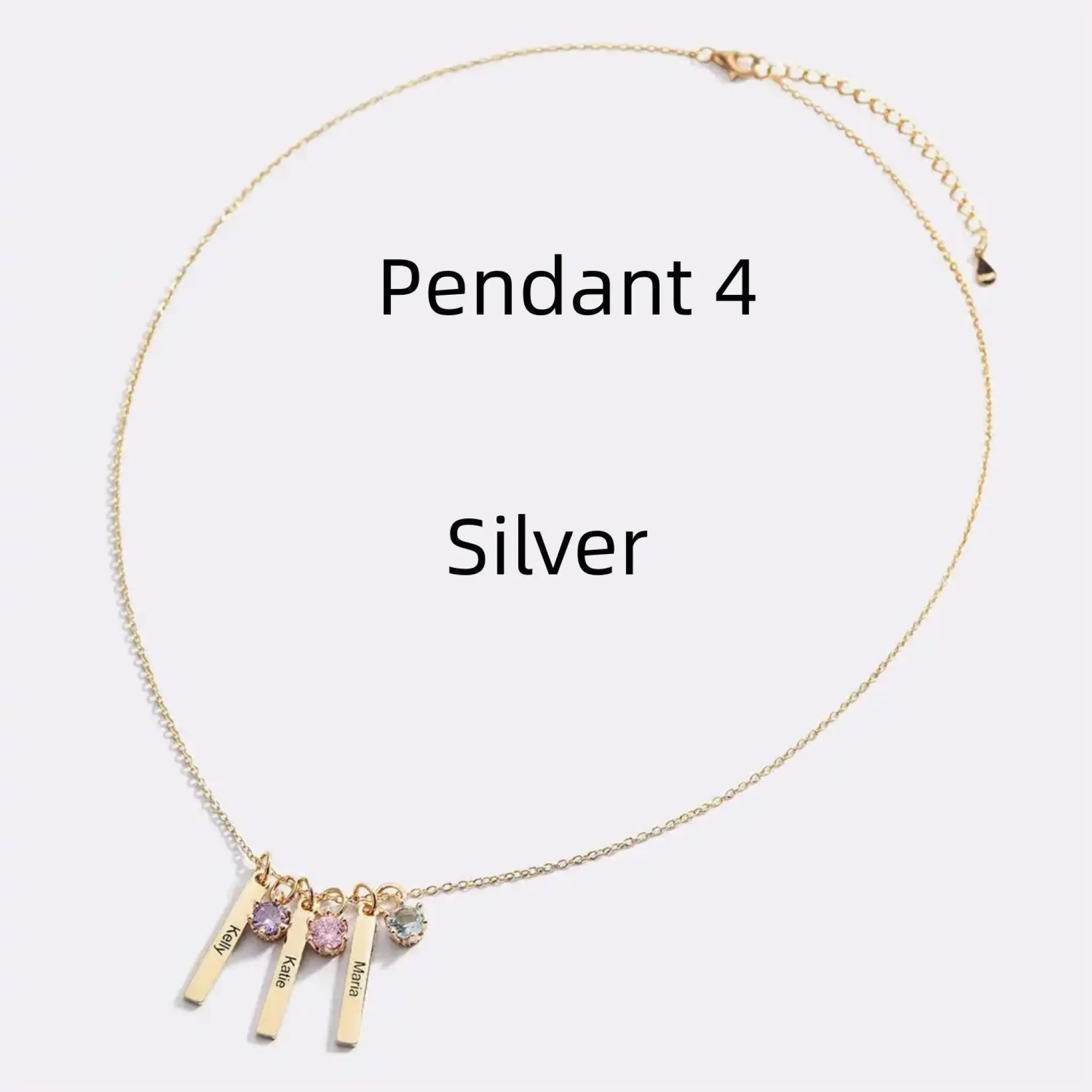 Personalized Mini Bar Birthday Stone Necklace - Silver / 4 Pendant - 7