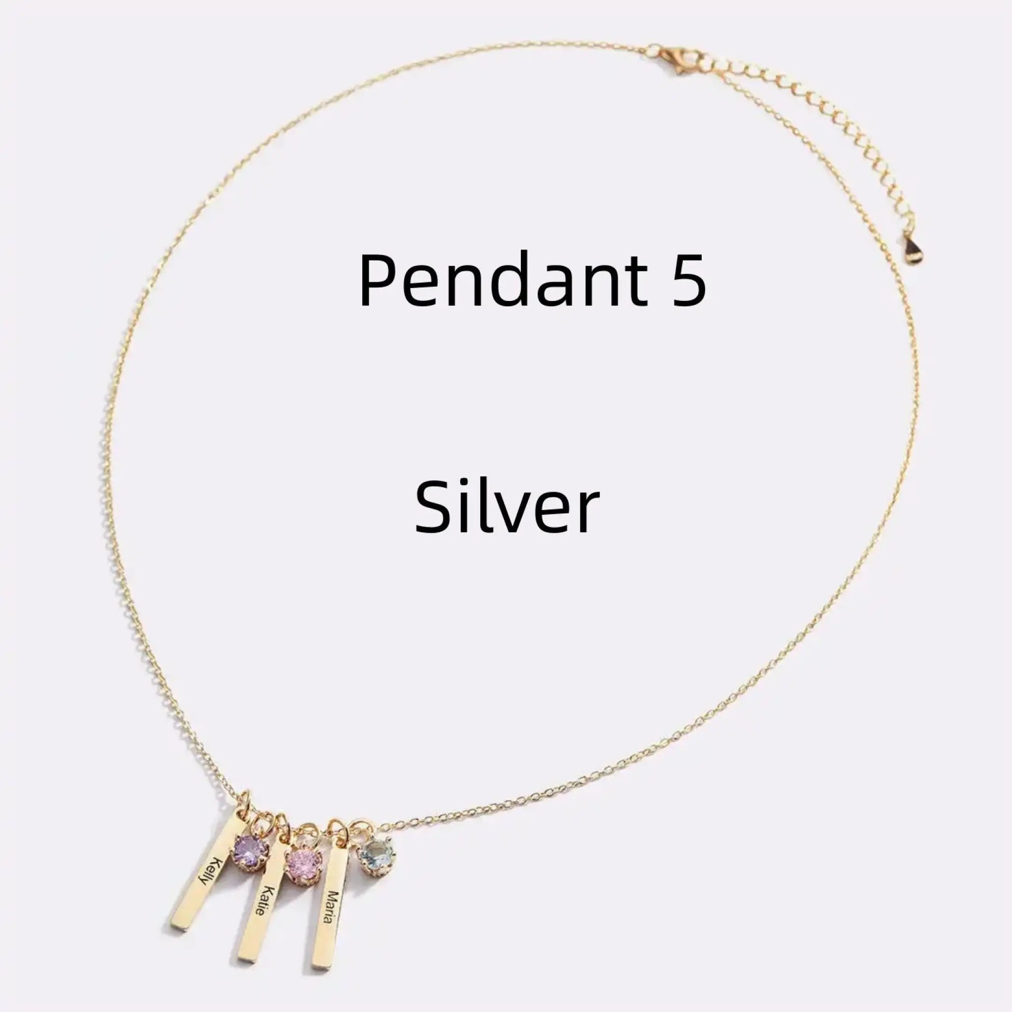 Personalized Mini Bar Birthday Stone Necklace - Silver / 5 Pendant - 7