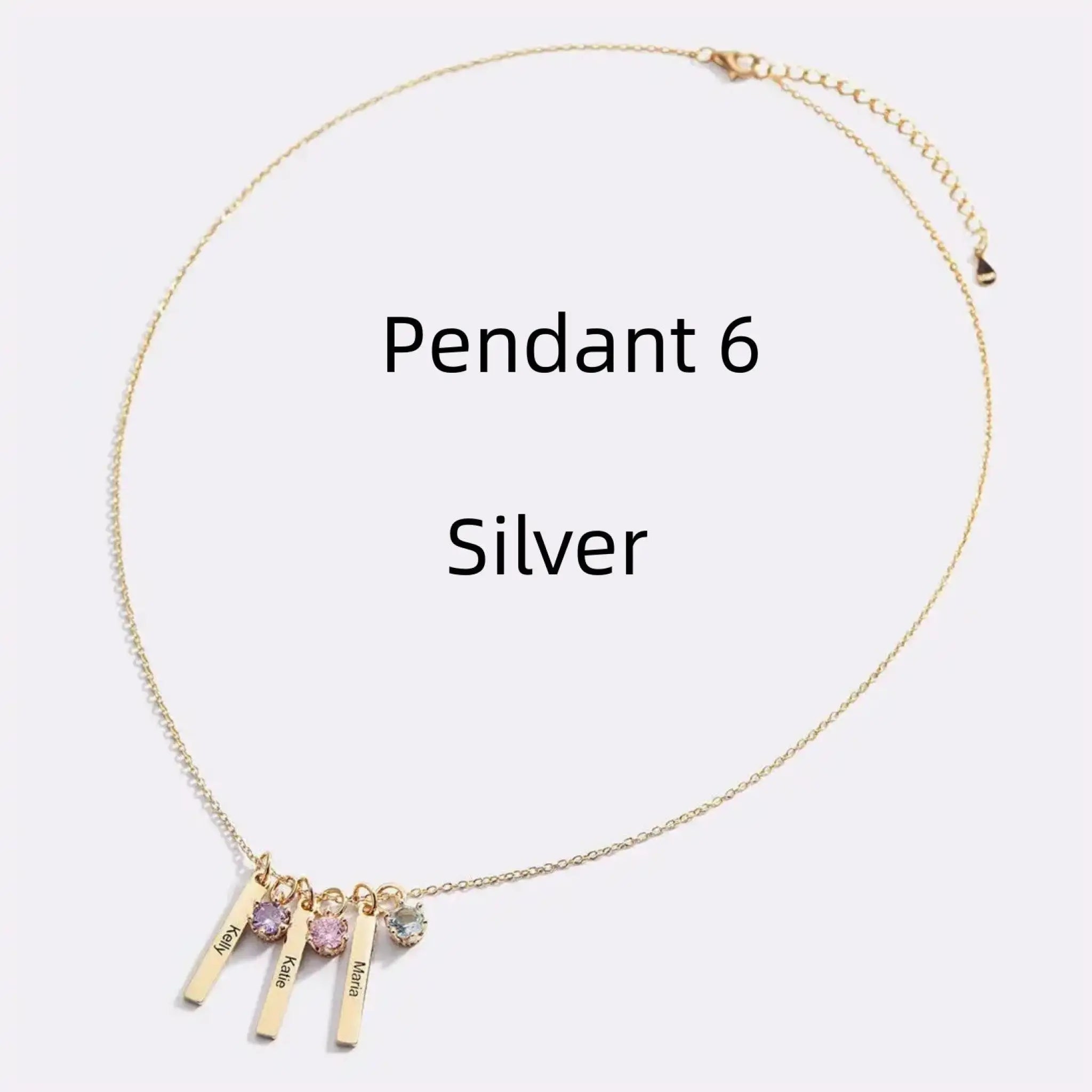 Personalized Mini Bar Birthday Stone Necklace - Silver / 6 Pendant - 7