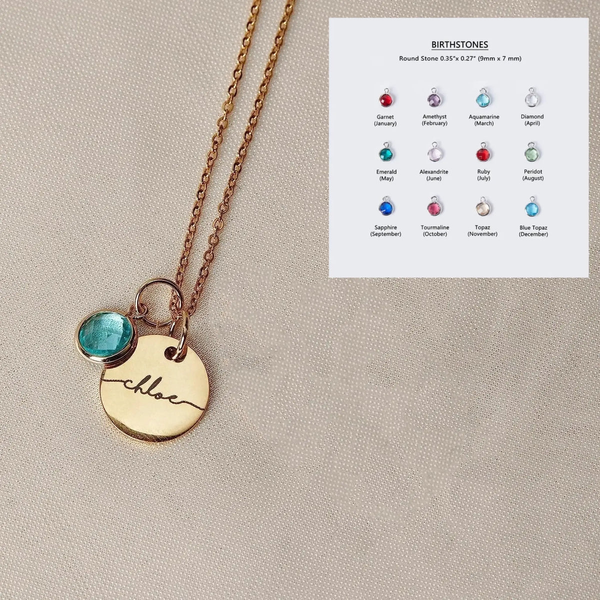 Personalized Name Engraving Necklace Birthstone Pendants Stackable Jewelry Birthday Gift - Gold / January - Necklace