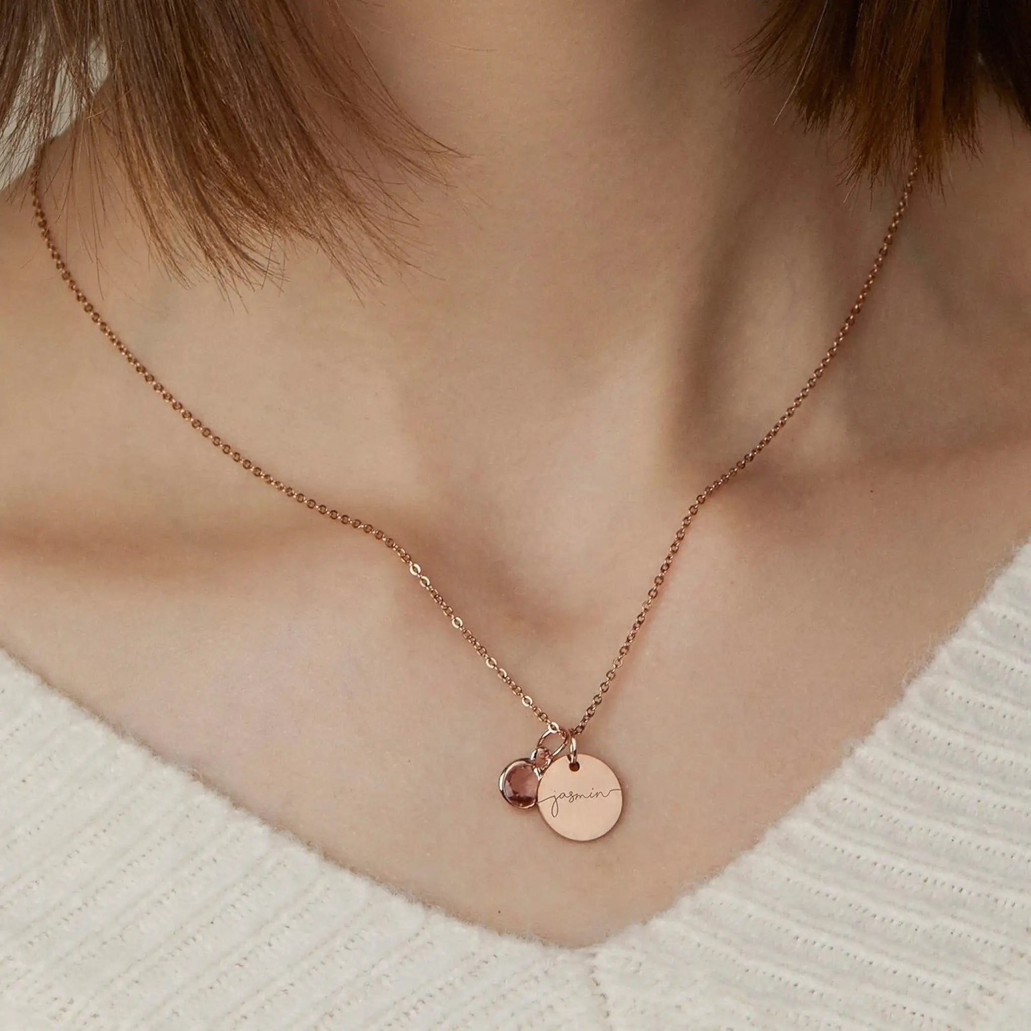 Personalized Name Engraving Necklace Birthstone Pendants Stackable Jewelry Birthday Gift - Necklace