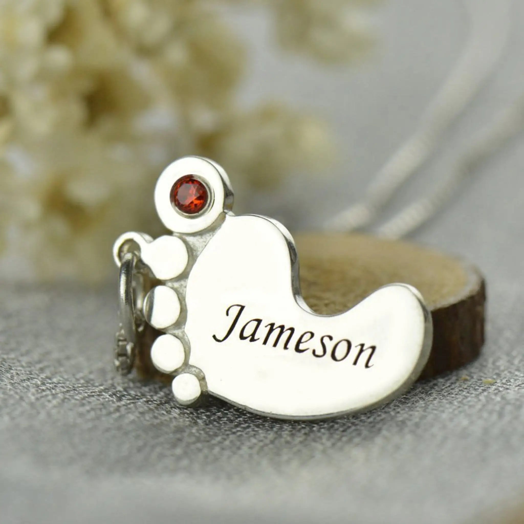 Personalized Name Necklace For Mother Custom Stainless Steel Baby Feet - 7