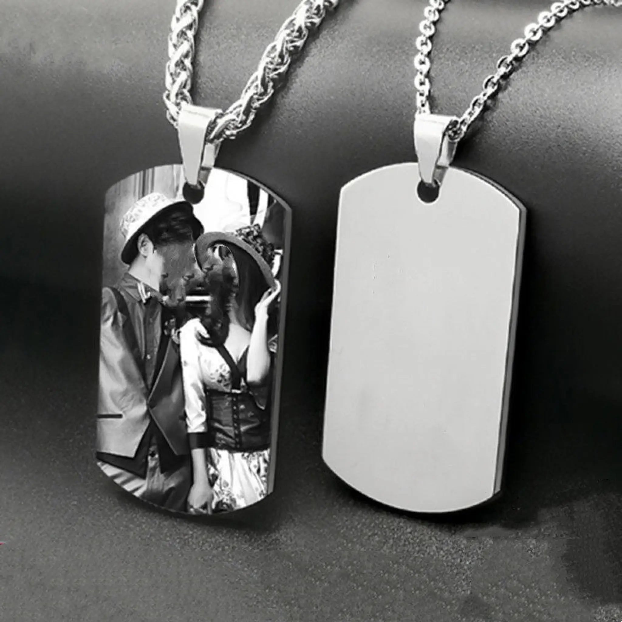 Personalized Nameplate Custom Name Photo Necklace Custom Jewelry Stainless Steel Necklace - Black white / Two sides