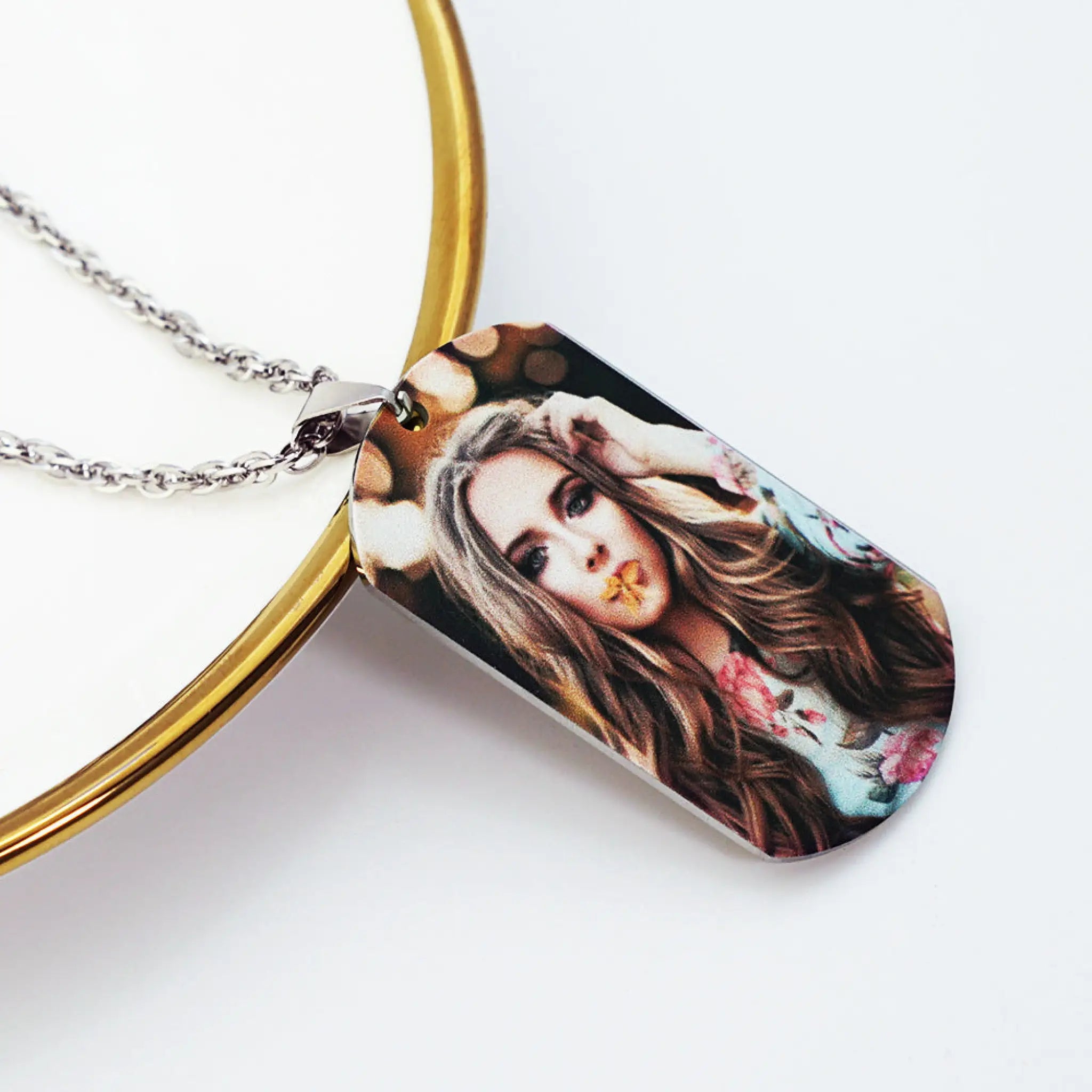 Personalized necklace with stainless-steel text color image carving photo carving pendant - 7