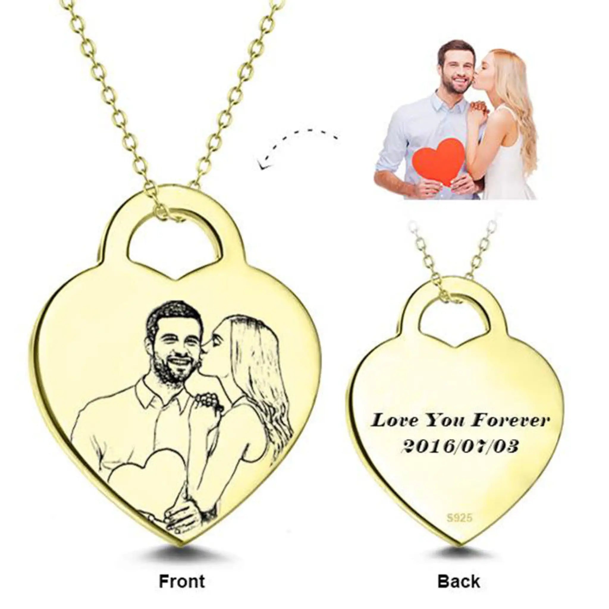 Personalized Peach Heart Photo With Heart Lettering - Gold - 7