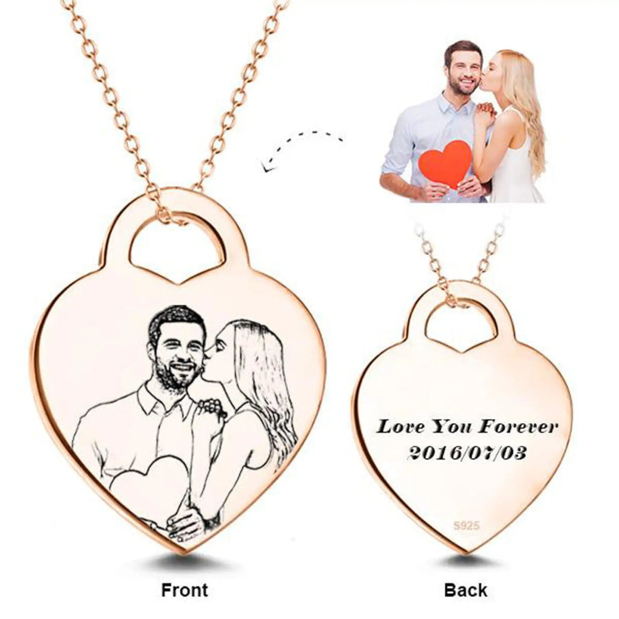Personalized Peach Heart Photo With Heart Lettering - Rose Gold - 7