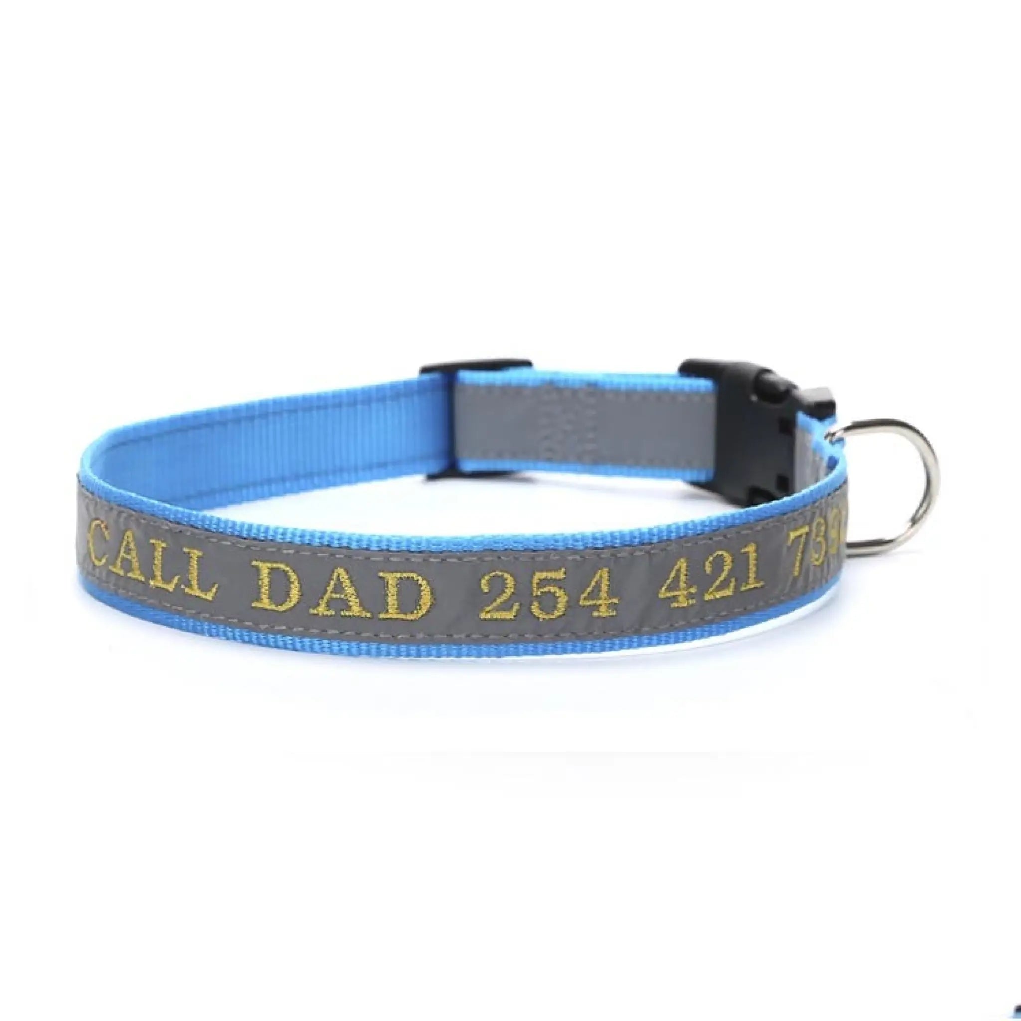 Personalized Phone Name Embroidered Reflective Dog Collar - Sky Blue / S - 7