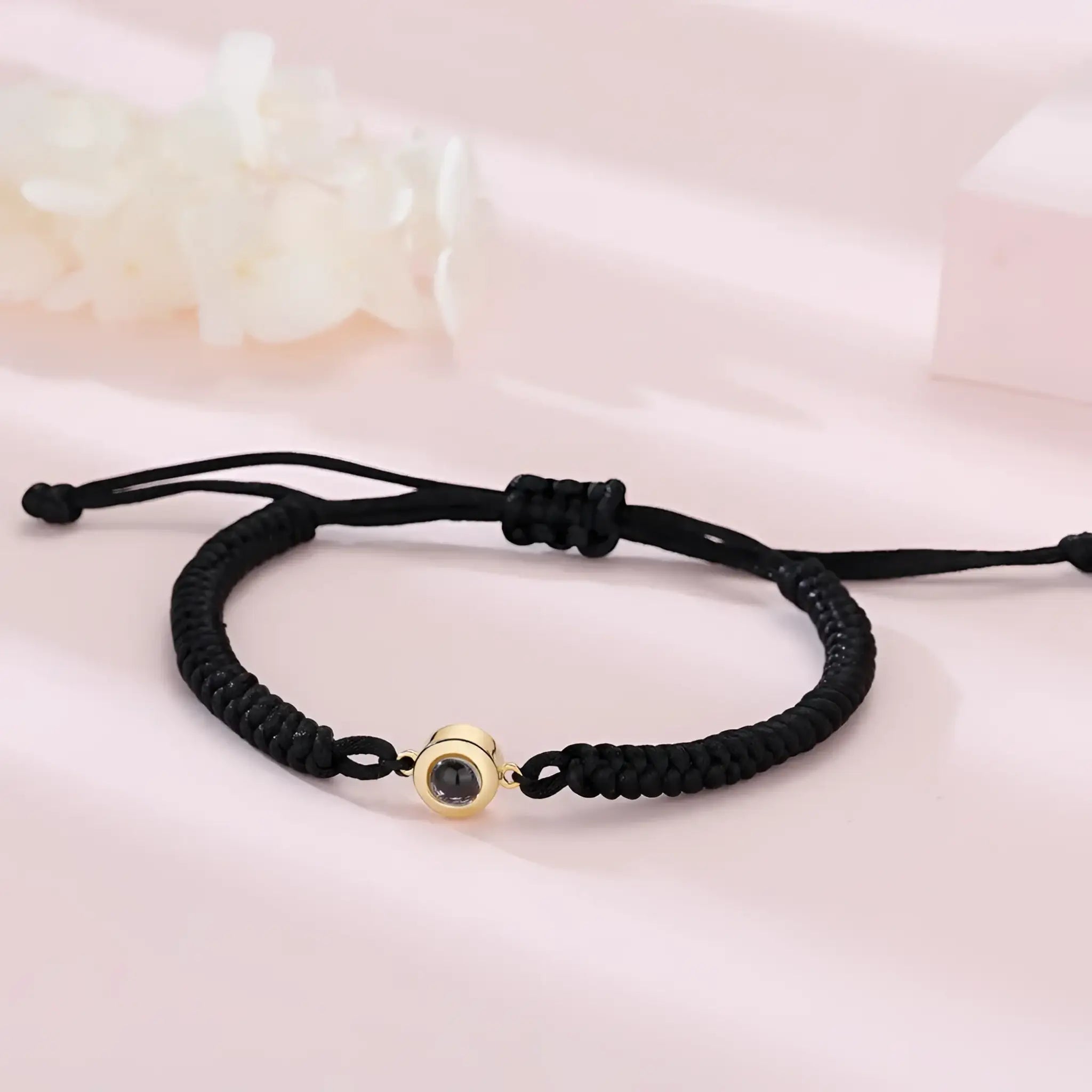 Personalized Photo Projection Bracelet 100 Languages I Love You Custom Photo Bracelets - Black Rope Gold - Name