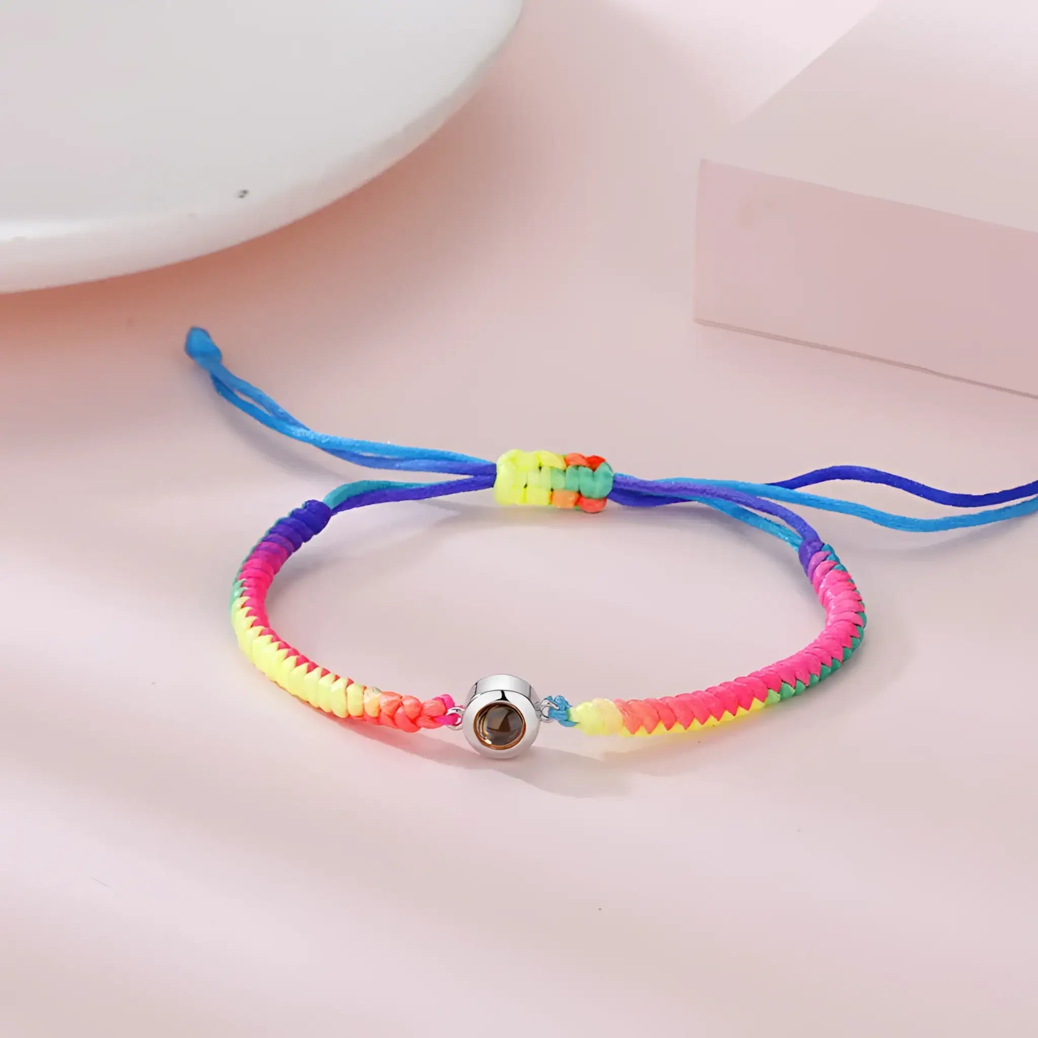 Personalized Photo Projection Bracelet 100 Languages I Love You Custom Photo Bracelets - Rainbow rope silver - Name