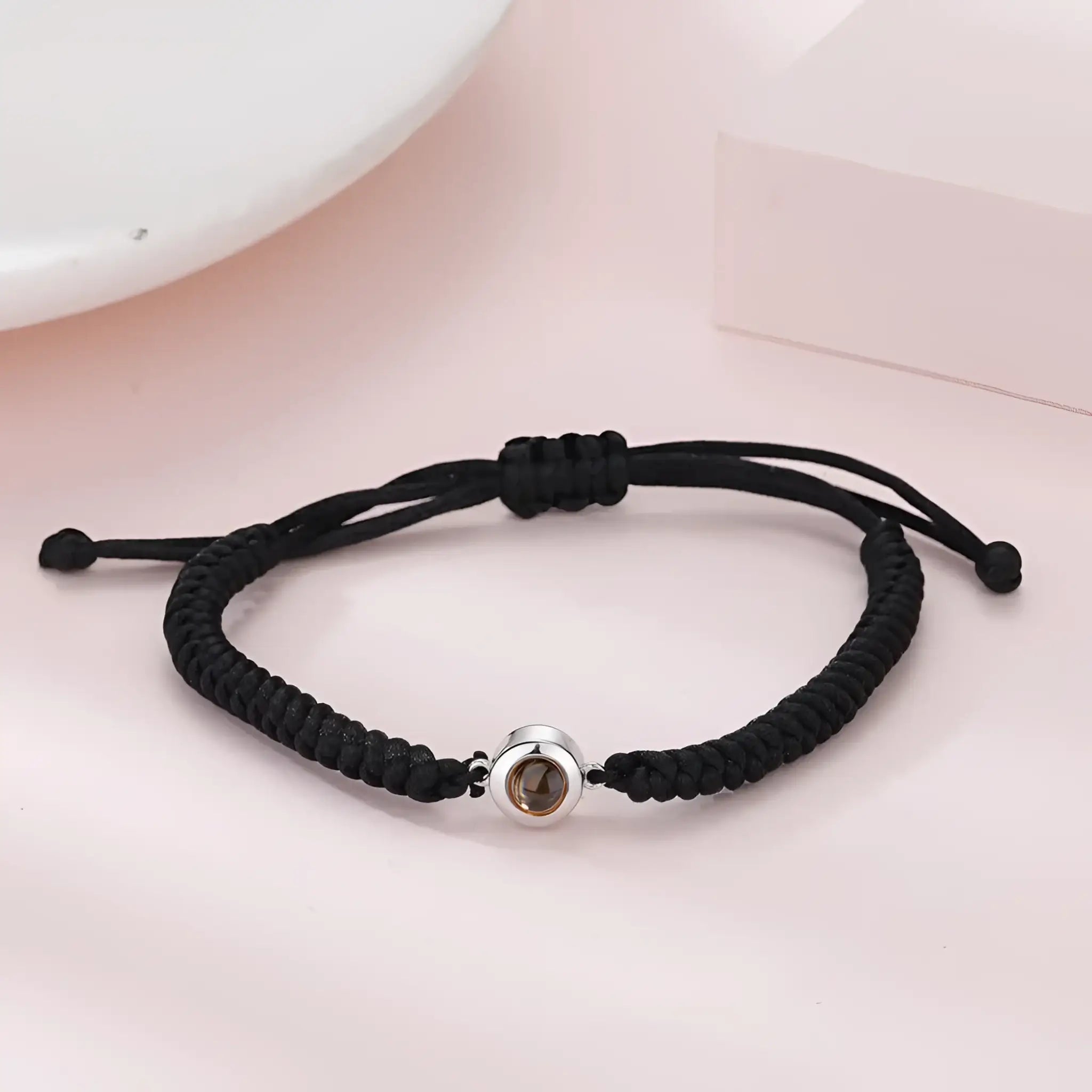 Personalized Photo Projection Bracelet 100 Languages I Love You Custom Photo Bracelets - Black rope silver - Name