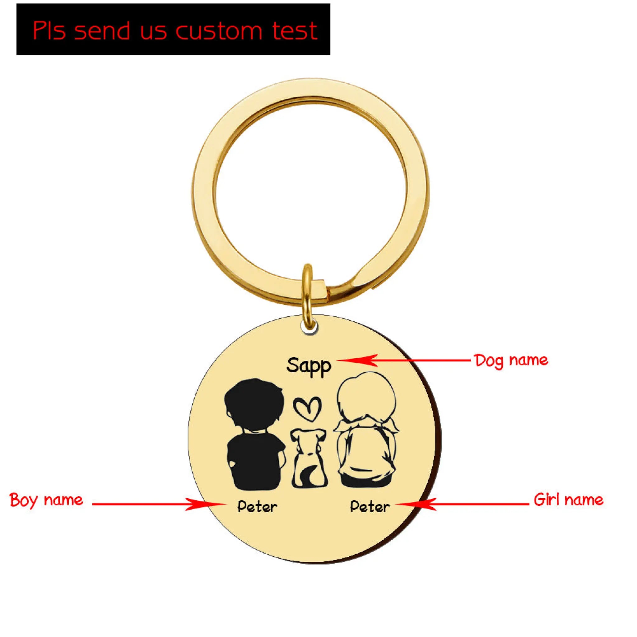 Personalized Round Family Pet Dog Name Keychain - Gold - 7