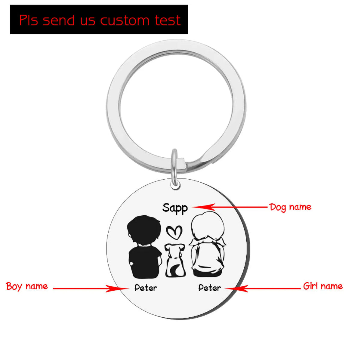 Personalized Round Family Pet Dog Name Keychain - Silver - 7
