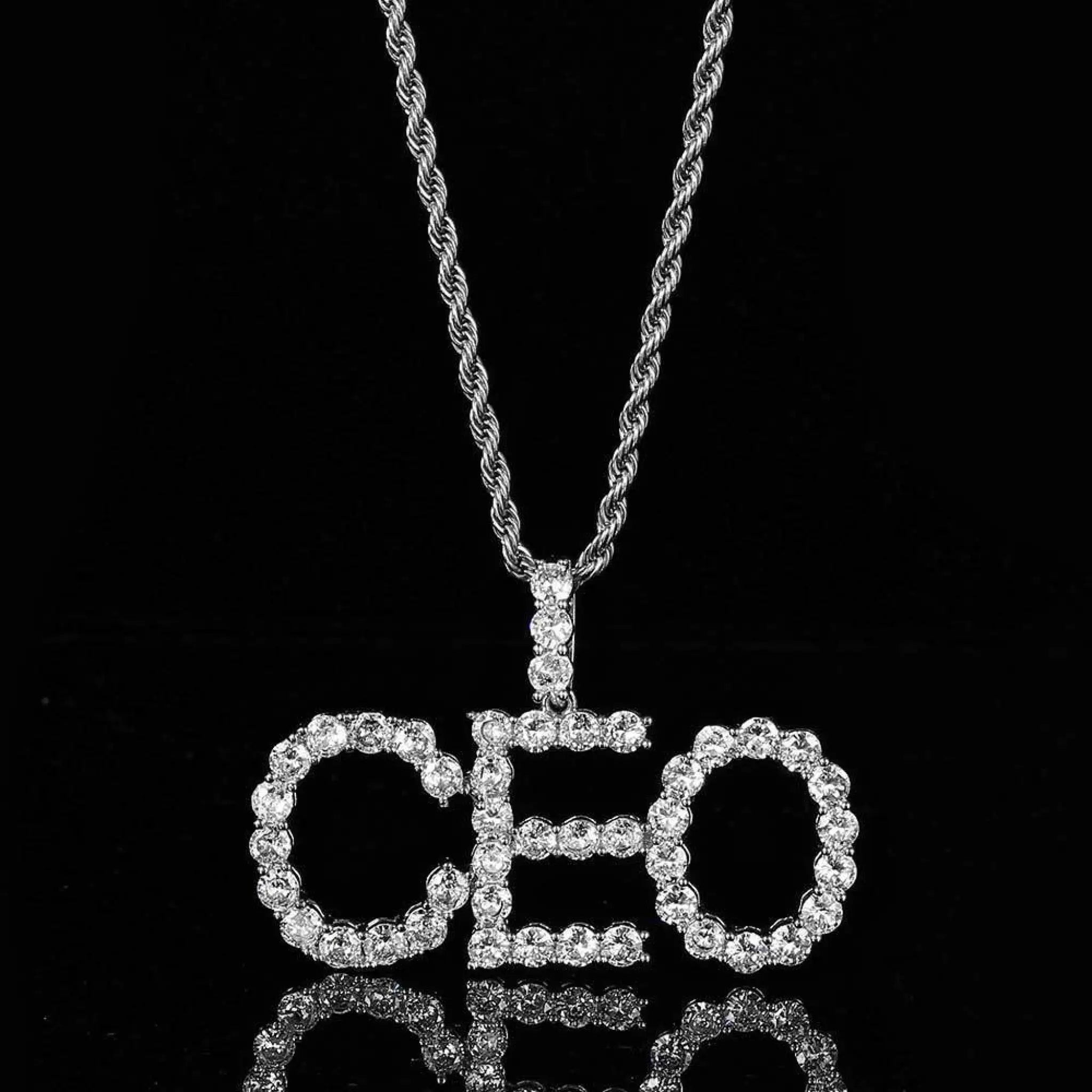 Personalized Single Row Zircon Pendant Necklace - Silver / 1 letter - 7