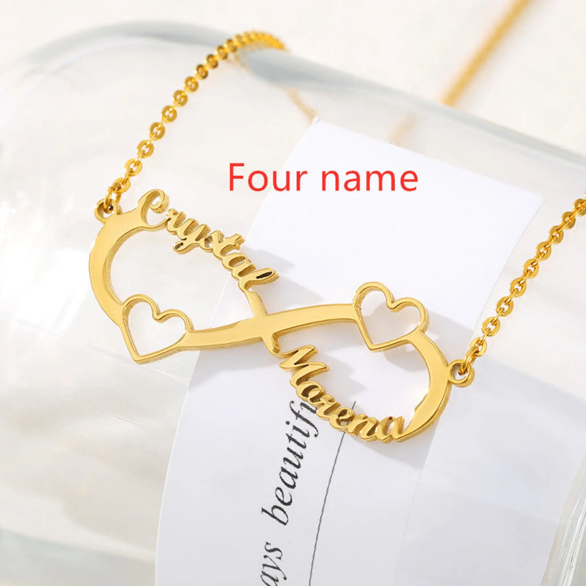 Personalized Stainless Steel Custom Name Necklace Rose Pendant - Gold / Four name - Necklace
