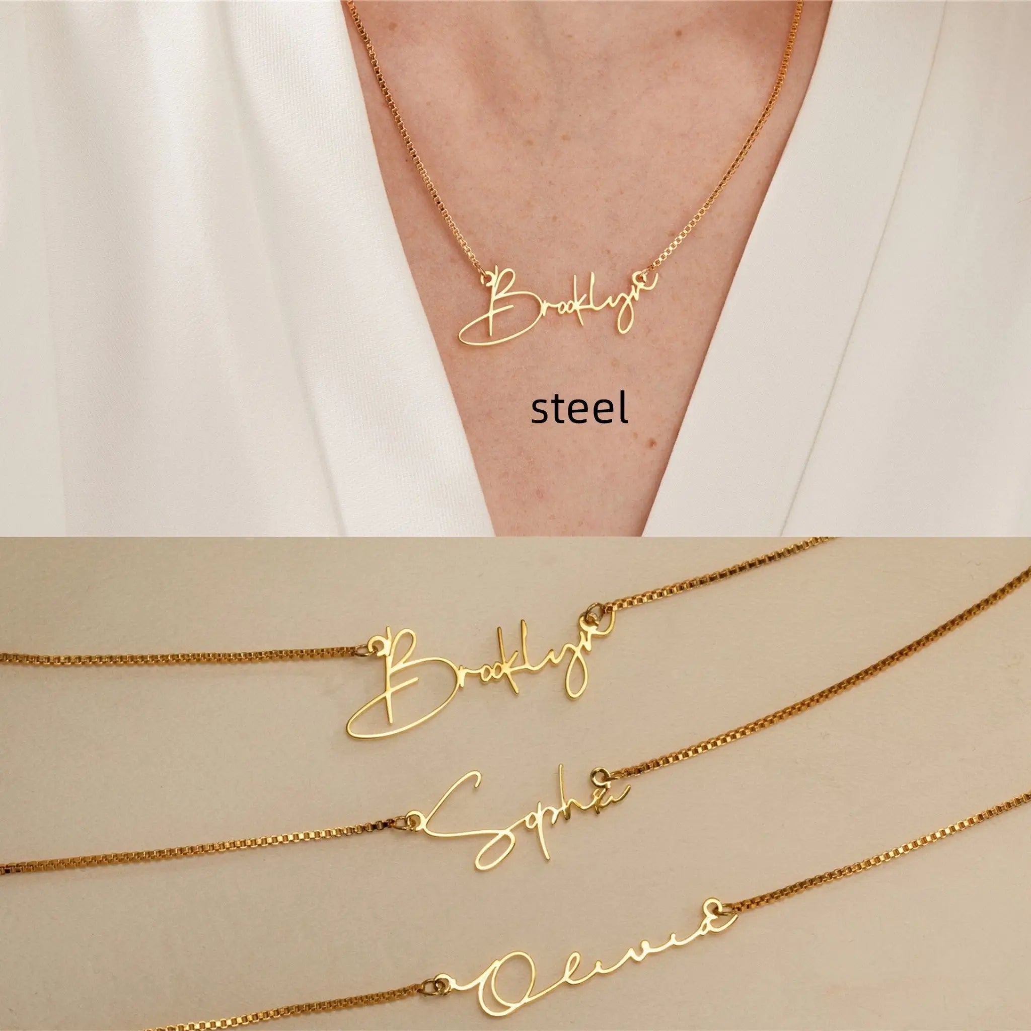 Personalized Stainless Steel English Letter Name Necklace - Steel / 30cm / Font1 - Name Necklace