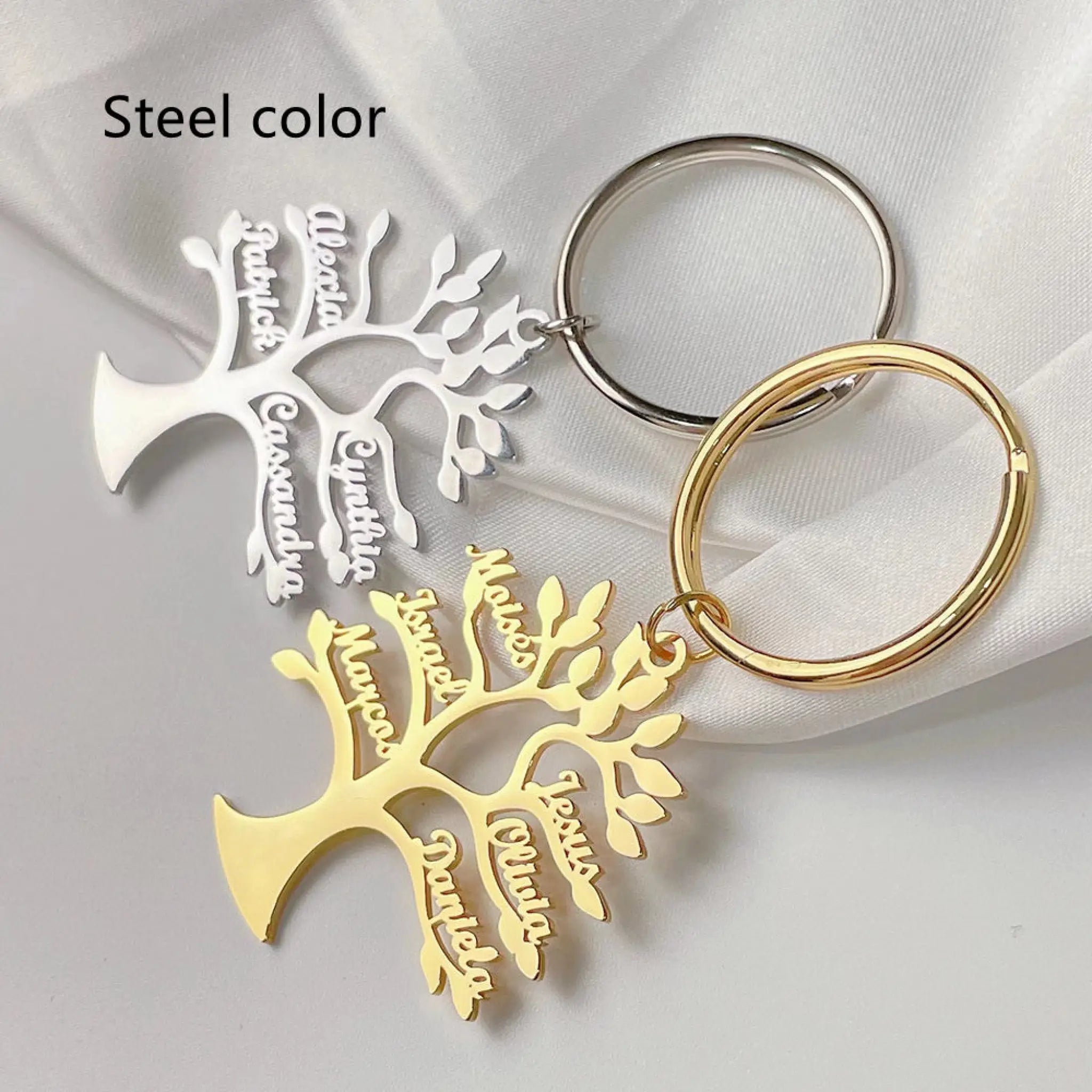 Personalized Tree Of Life Name Stainless Steel Keychain - Steel color / 1Name - 7
